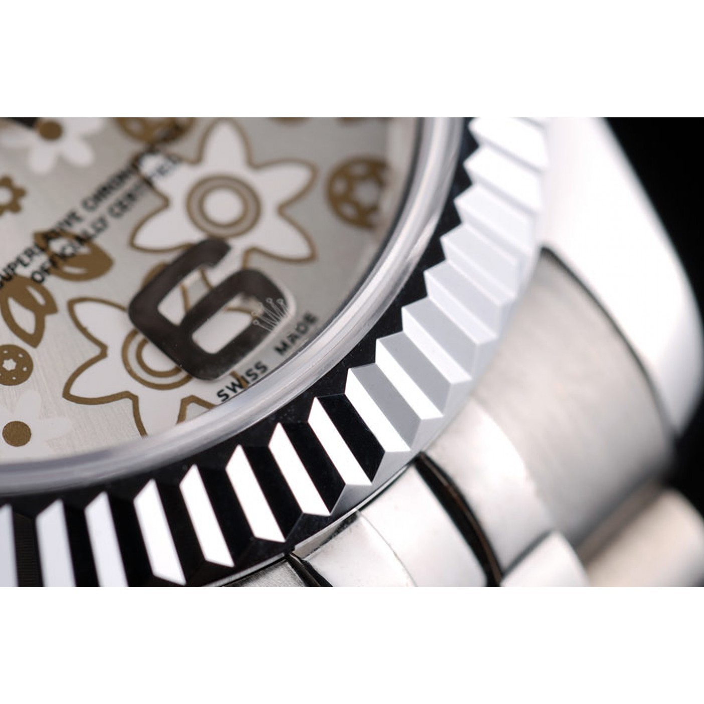 MiroTime Rolex Swiss DateJust Stainless Steel Ribbed Bezel Flower Silver Dial 42001