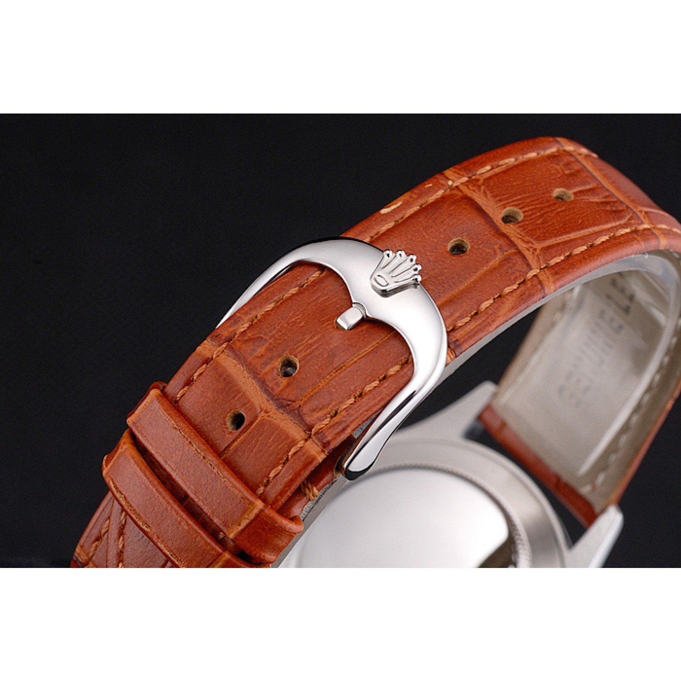 MiroTime Swiss Rolex Datejust Blue Dial Stainless Steel Case Light Brown Leather Strap