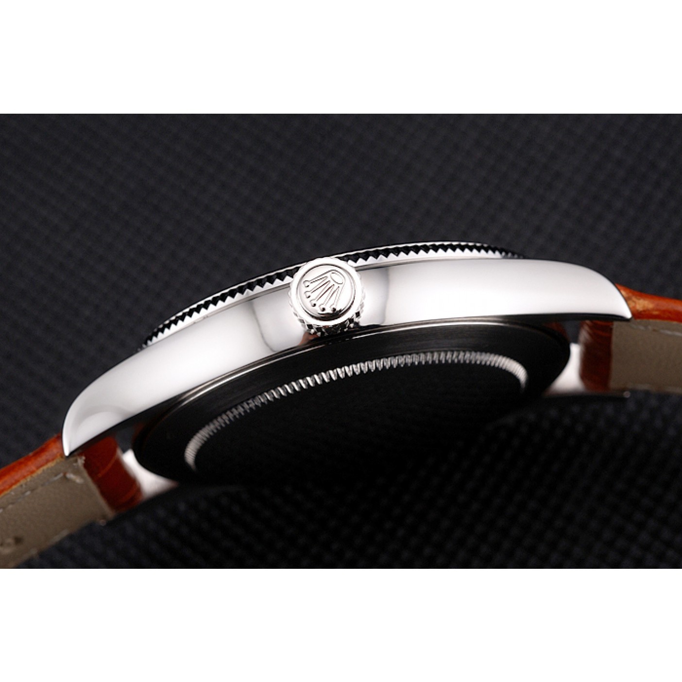 MiroTime Swiss Rolex Datejust Blue Dial Stainless Steel Case Light Brown Leather Strap