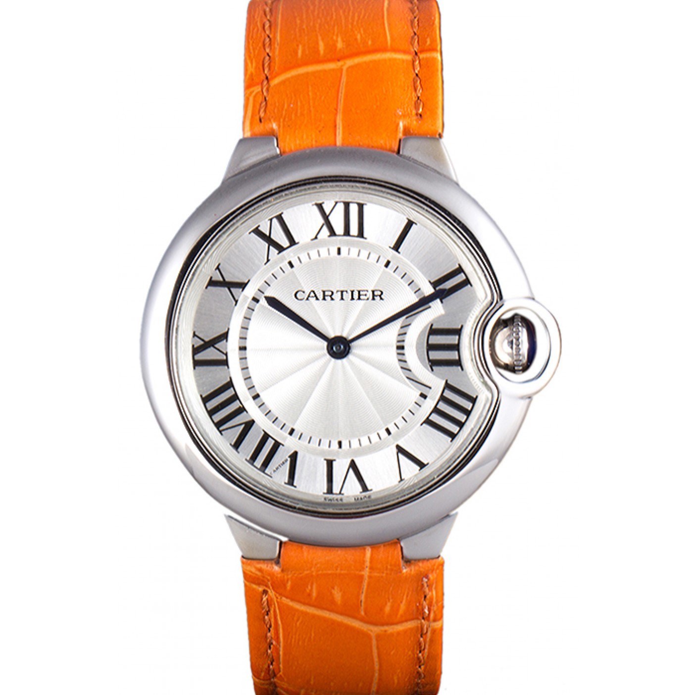 MiroTime Cartier Ballon Bleu Silver Bezel with White Dial and Orange Leather Band 621550