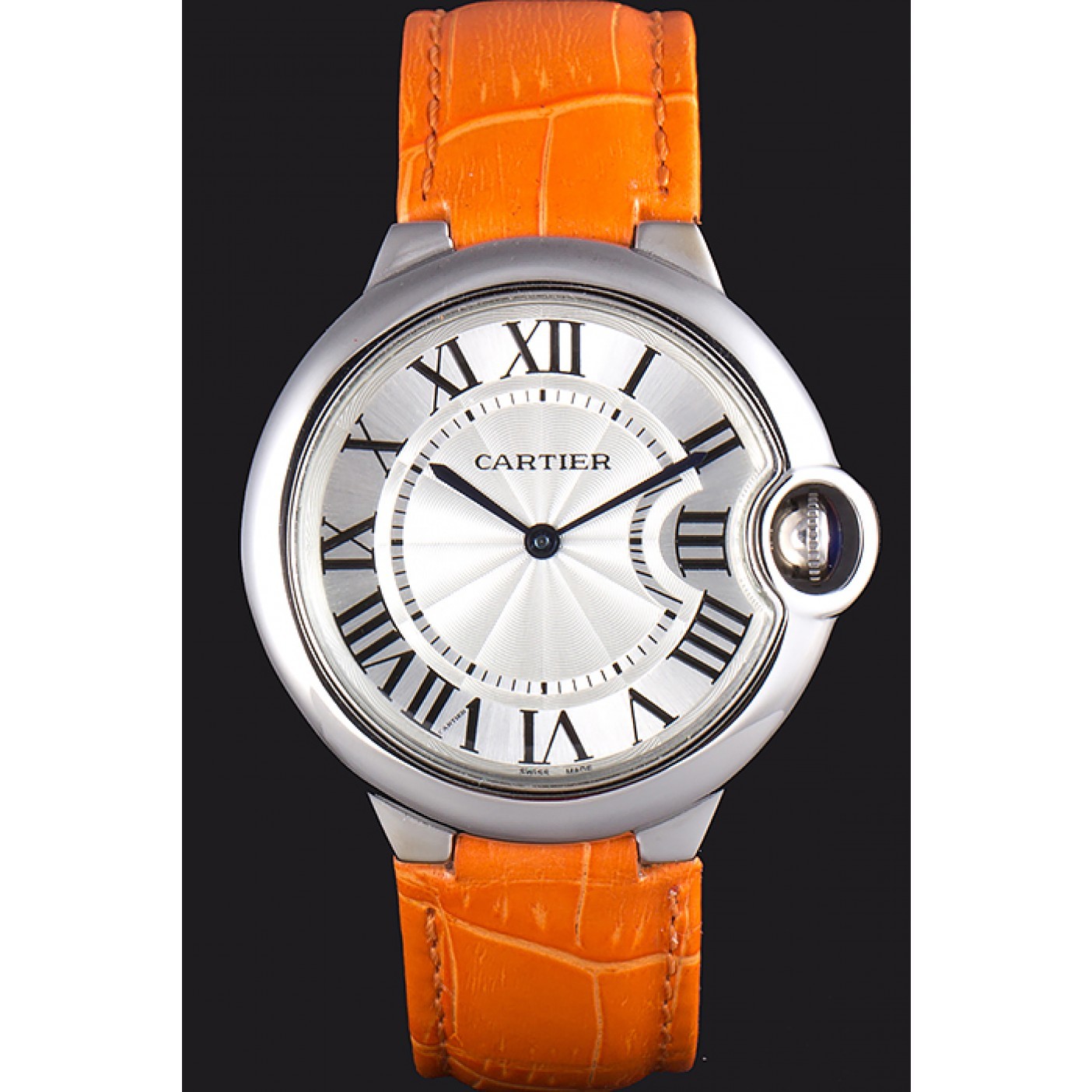 MiroTime Cartier Ballon Bleu Silver Bezel with White Dial and Orange Leather Band 621550