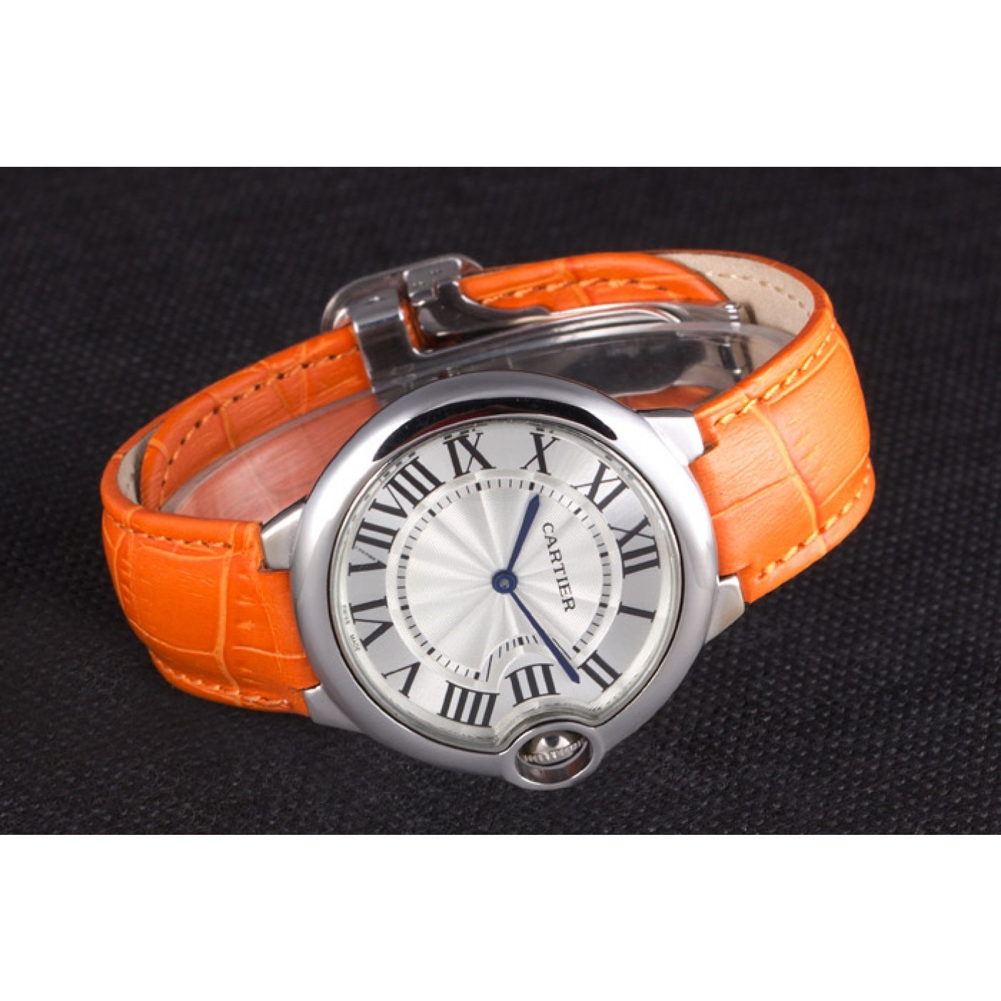 MiroTime Cartier Ballon Bleu Silver Bezel with White Dial and Orange Leather Band 621550
