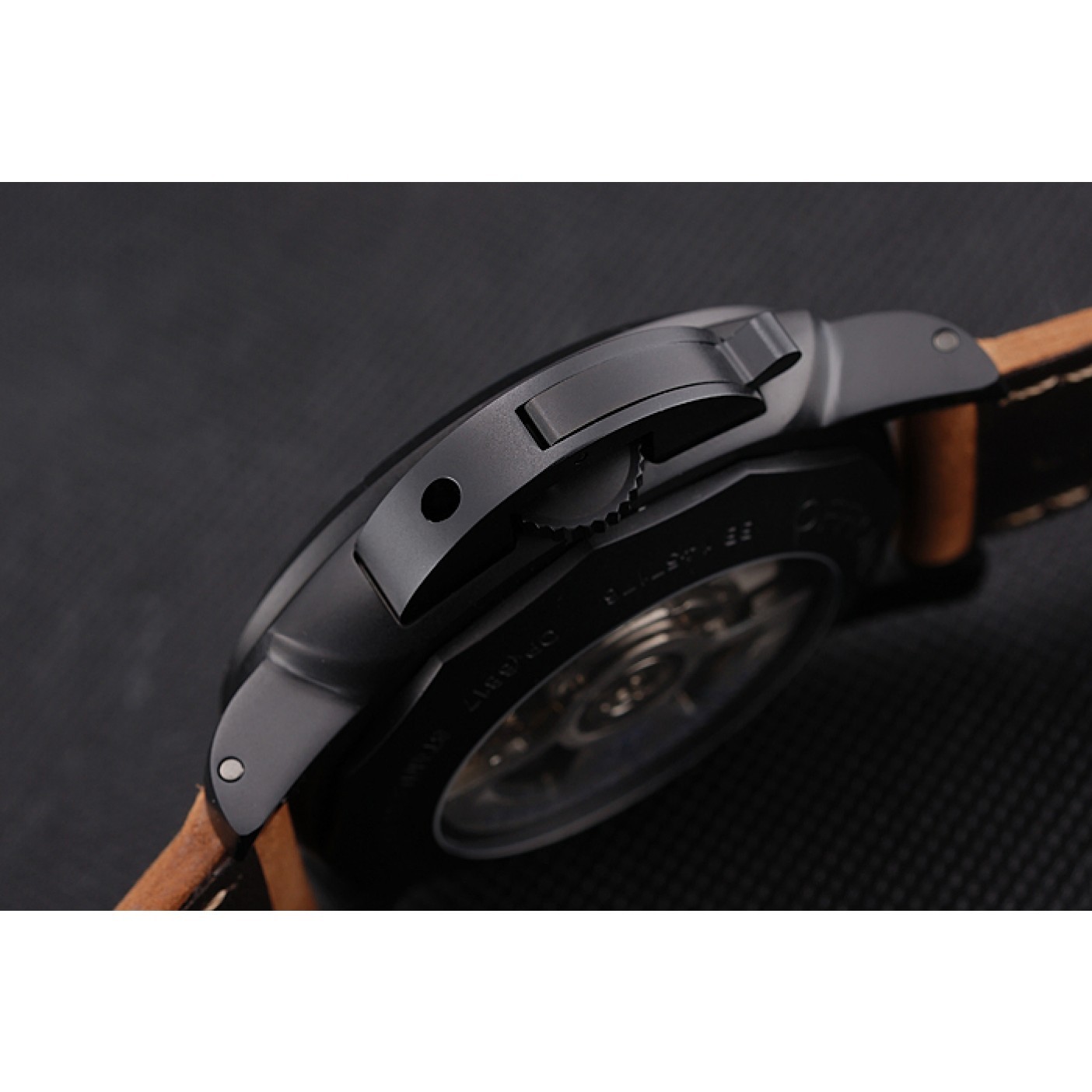 MiroTime Panerai Luminor 1950 3 Days Power Reserve Black Dial Black Case Brown Suede Leather Strap