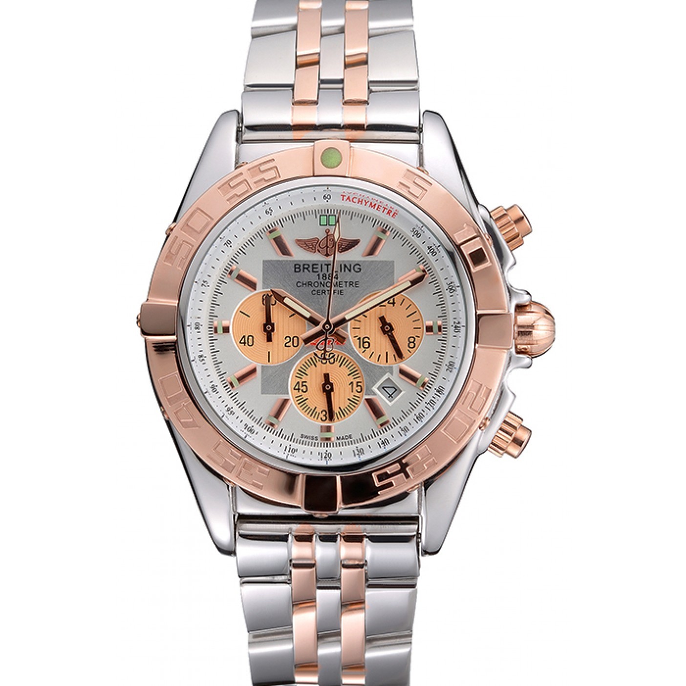 MiroTime Breitling Chronomat White Dial Rose Gold Bezel And Subdials Stainless Steel Case Two Tone Bracelet