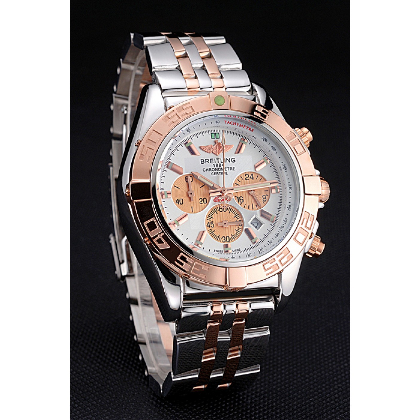 MiroTime Breitling Chronomat White Dial Rose Gold Bezel And Subdials Stainless Steel Case Two Tone Bracelet