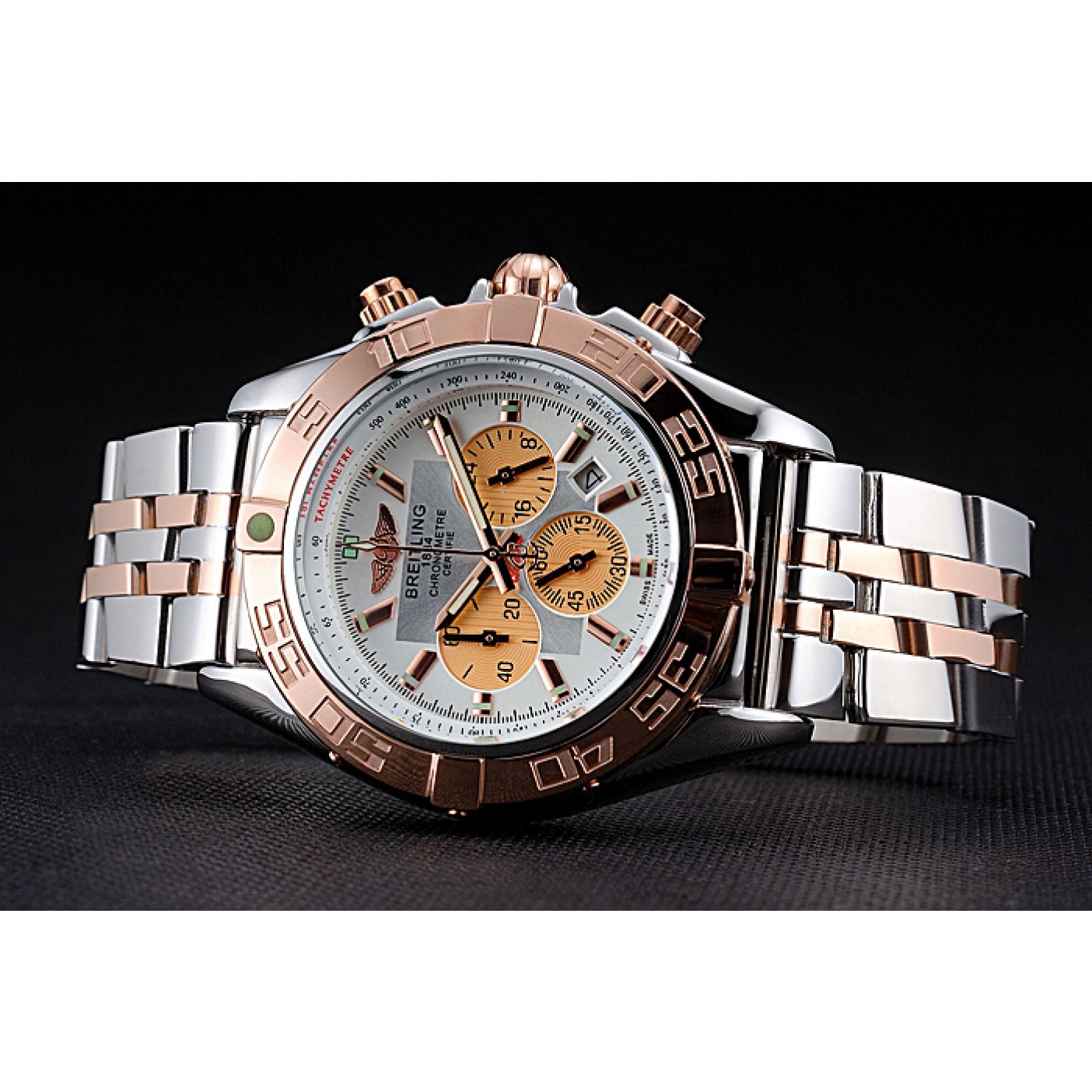 MiroTime Breitling Chronomat White Dial Rose Gold Bezel And Subdials Stainless Steel Case Two Tone Bracelet