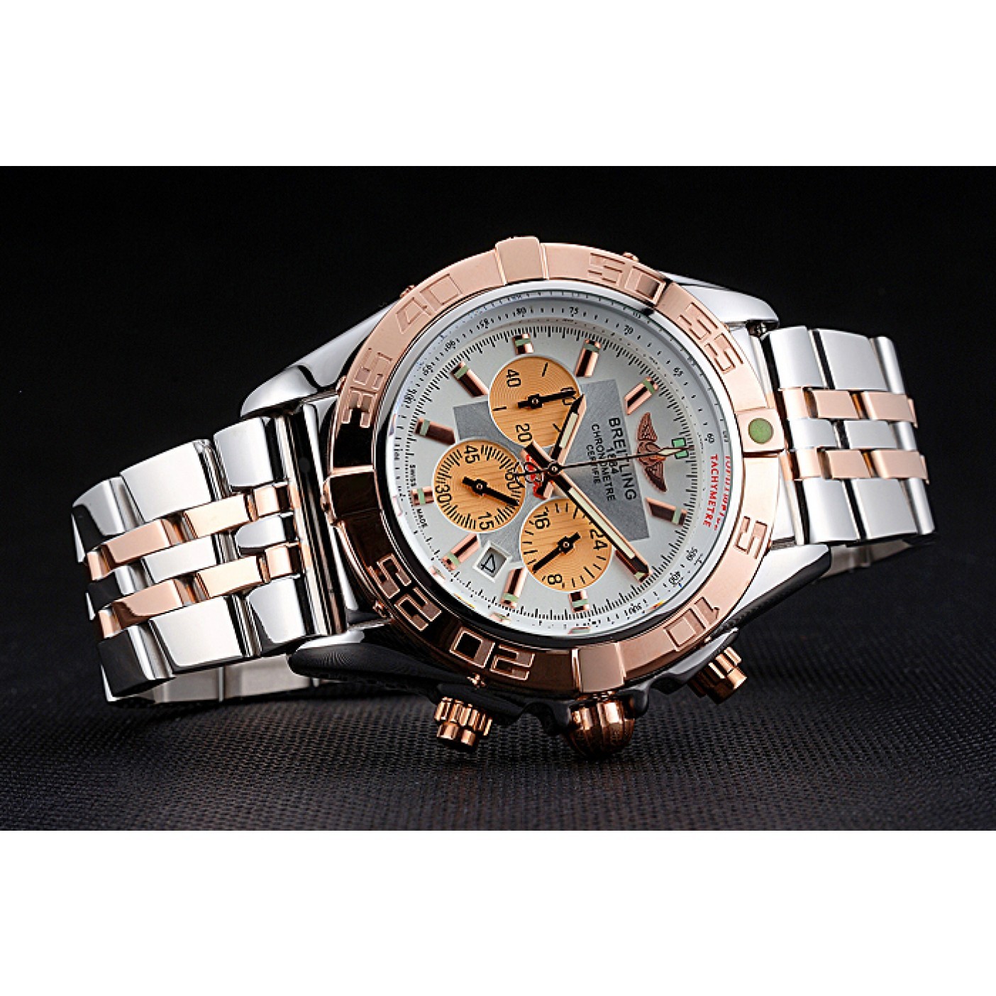 MiroTime Breitling Chronomat White Dial Rose Gold Bezel And Subdials Stainless Steel Case Two Tone Bracelet