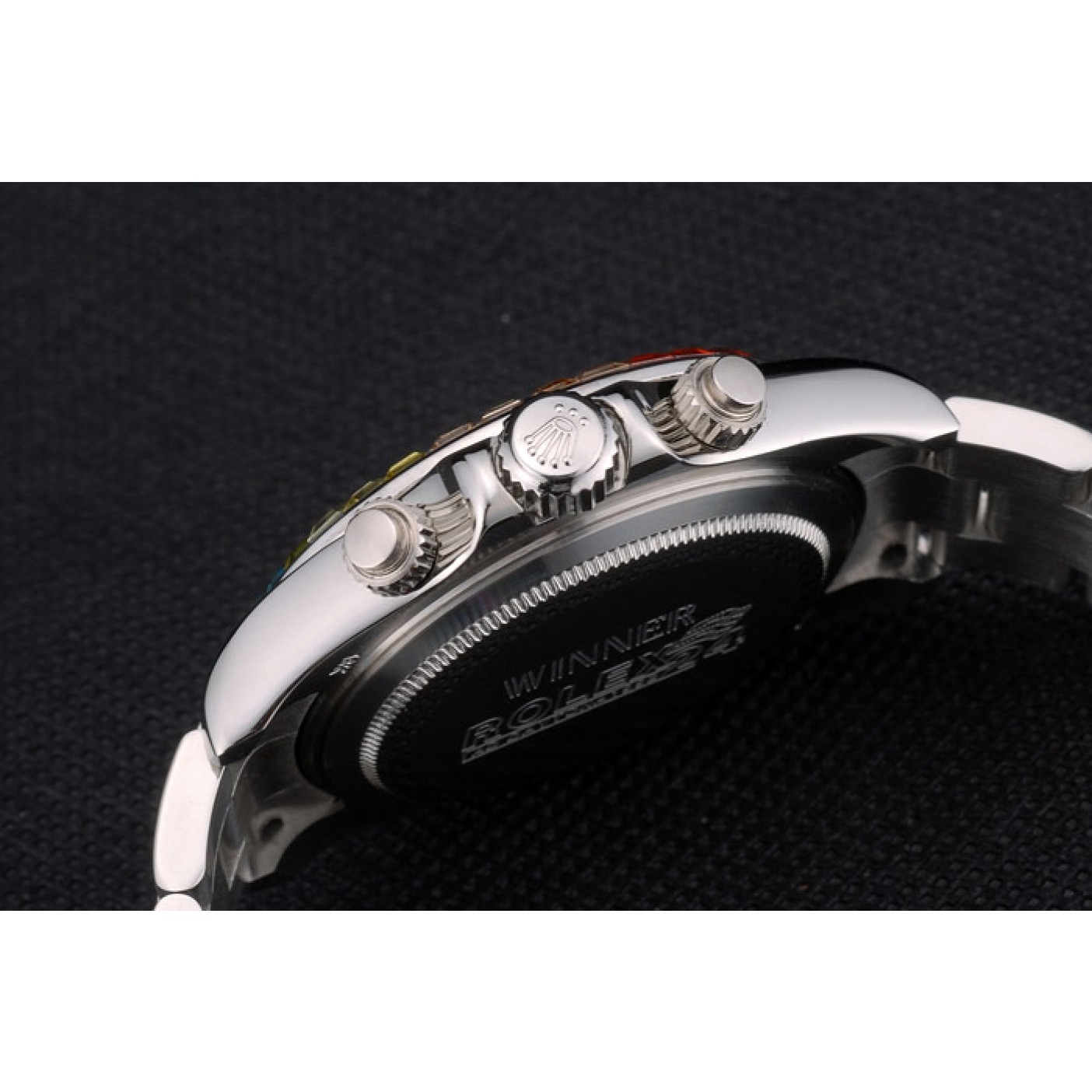 MiroTime Rolex Daytona Cosmograph Rainbow Crystals Bezel Stainless Steep Strap Black Dial 80250
