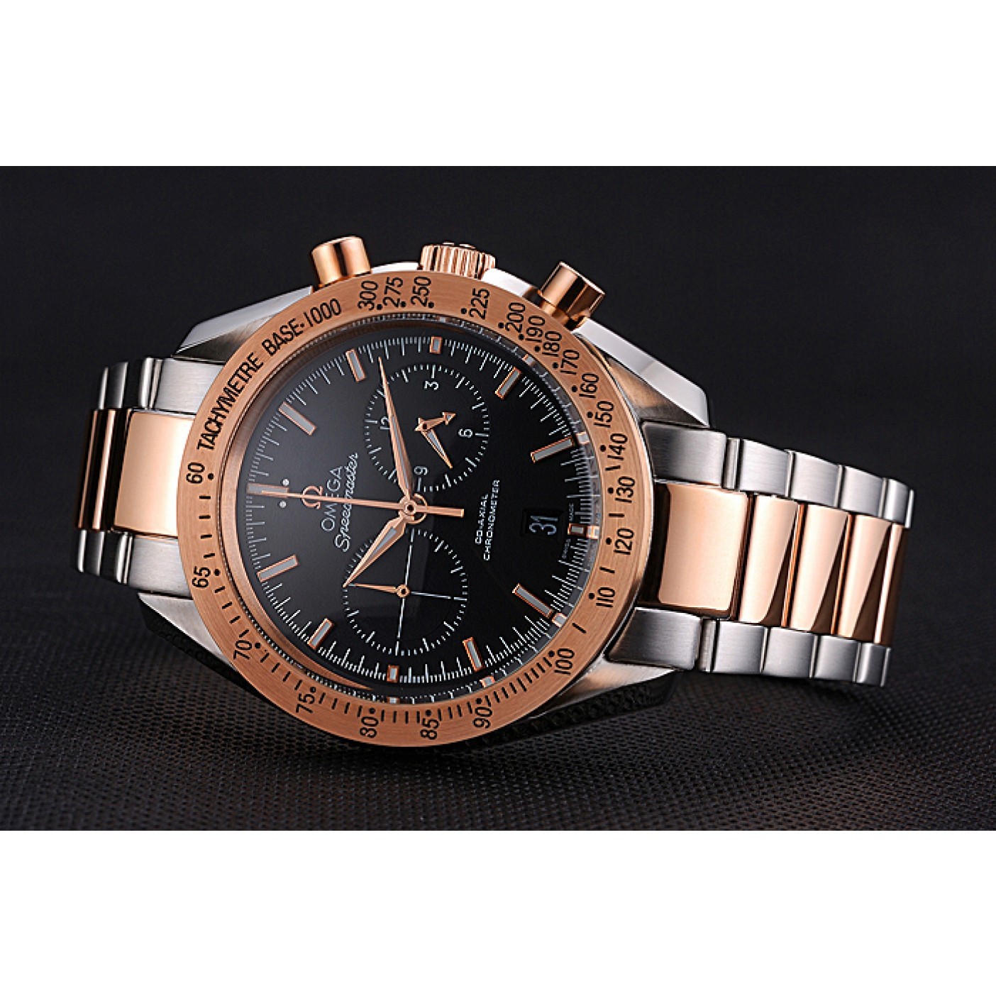 MiroTime Omega Speedmaster Black Dial Gold Bezel Stainless Steel Case Two Tone Bracelet 622804