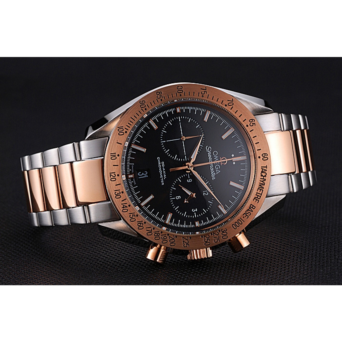 MiroTime Omega Speedmaster Black Dial Gold Bezel Stainless Steel Case Two Tone Bracelet 622804