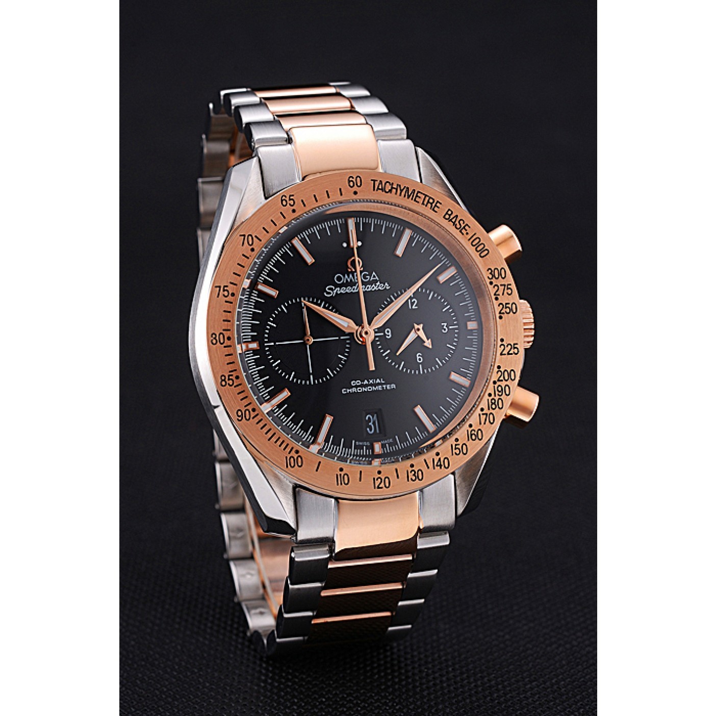 MiroTime Omega Speedmaster Black Dial Gold Bezel Stainless Steel Case Two Tone Bracelet 622804