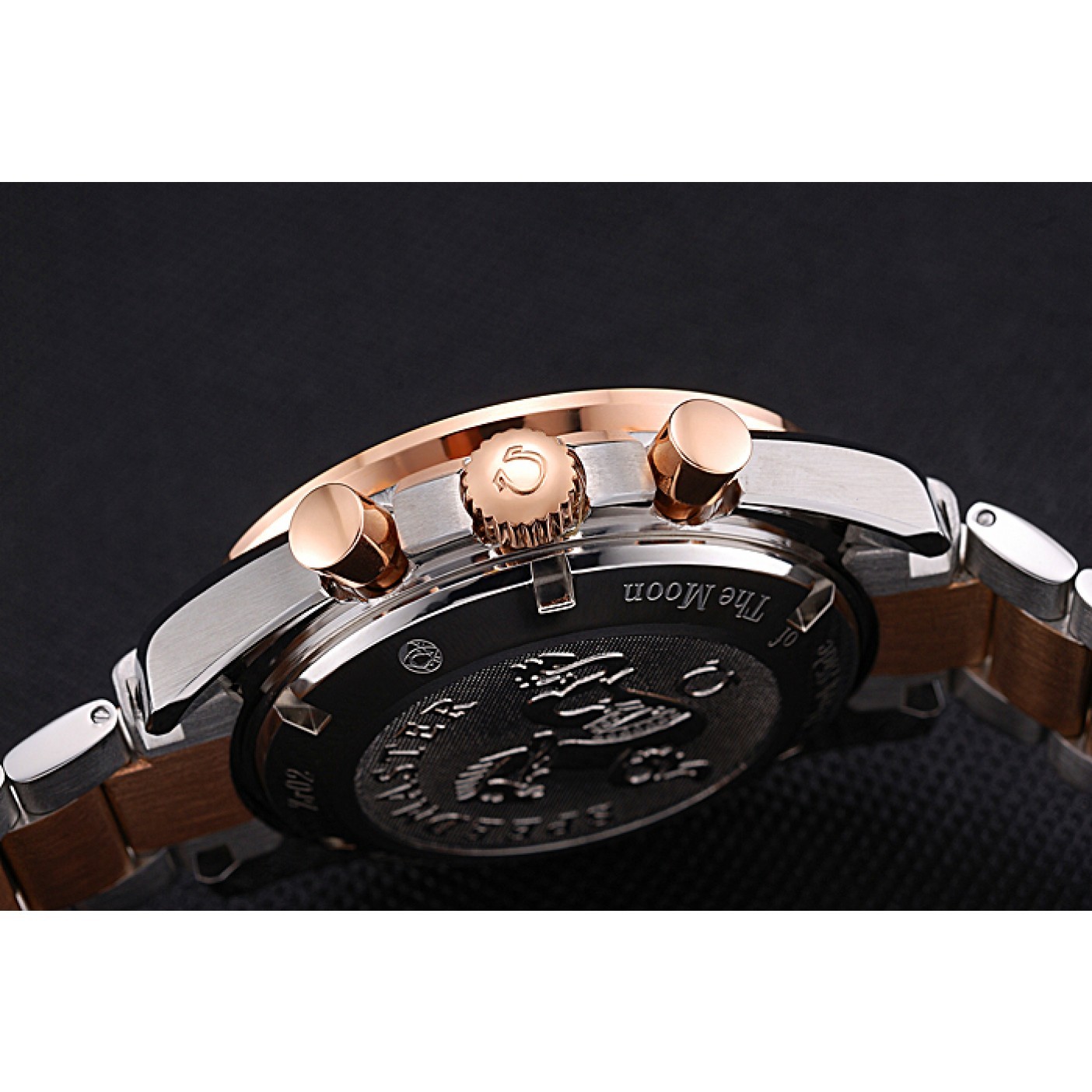 MiroTime Omega Speedmaster Black Dial Gold Bezel Stainless Steel Case Two Tone Bracelet 622804