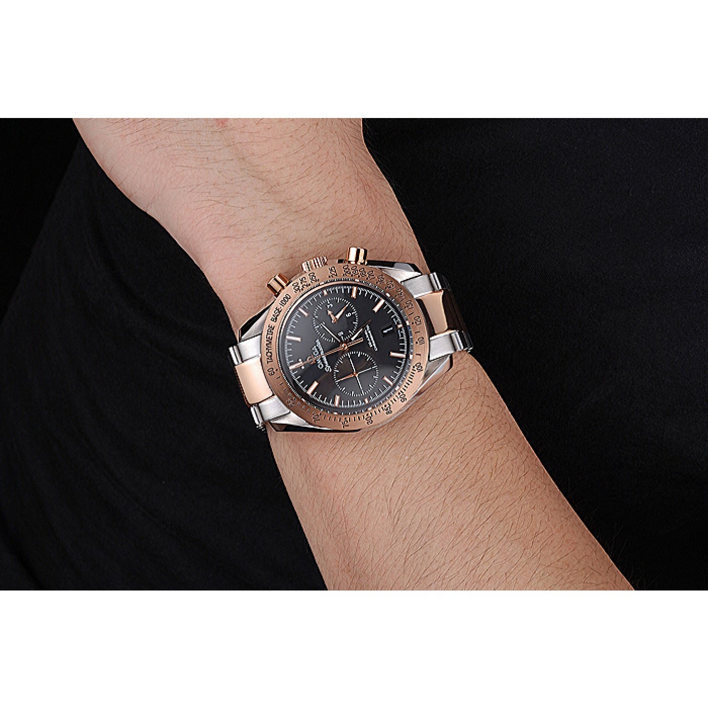MiroTime Omega Speedmaster Black Dial Gold Bezel Stainless Steel Case Two Tone Bracelet 622804