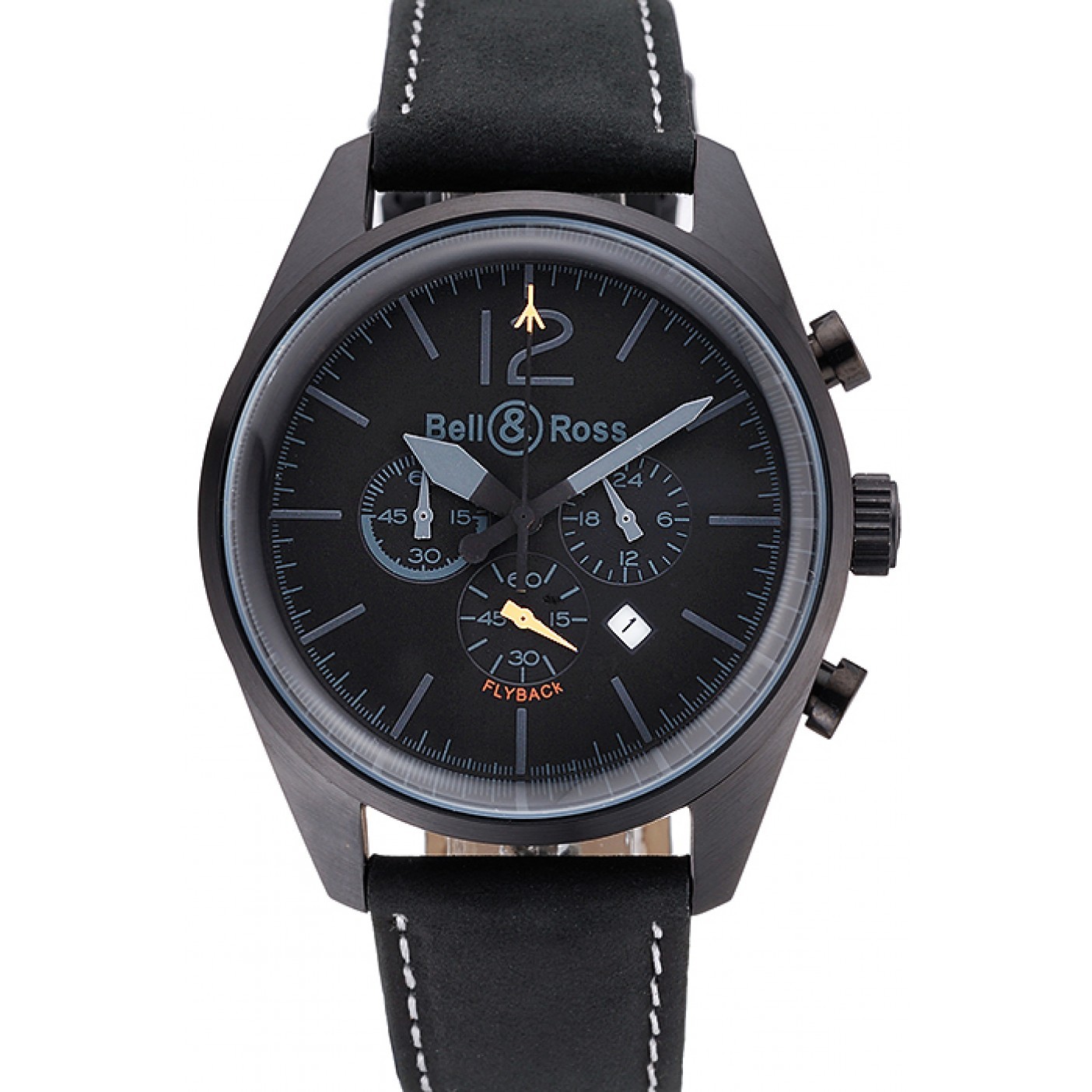 MiroTime Bell and Ross BR126 Flyback Black Dial Black Case Black Suede Leather Strap