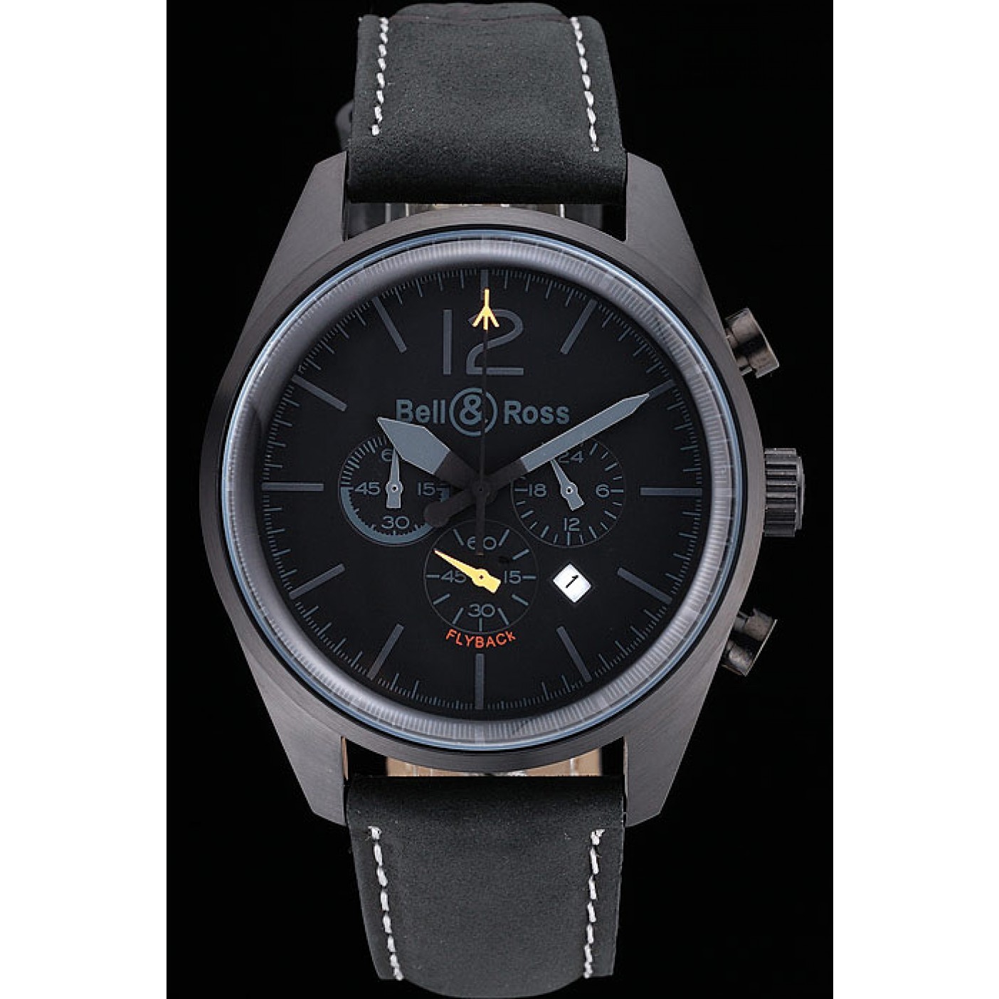 MiroTime Bell and Ross BR126 Flyback Black Dial Black Case Black Suede Leather Strap