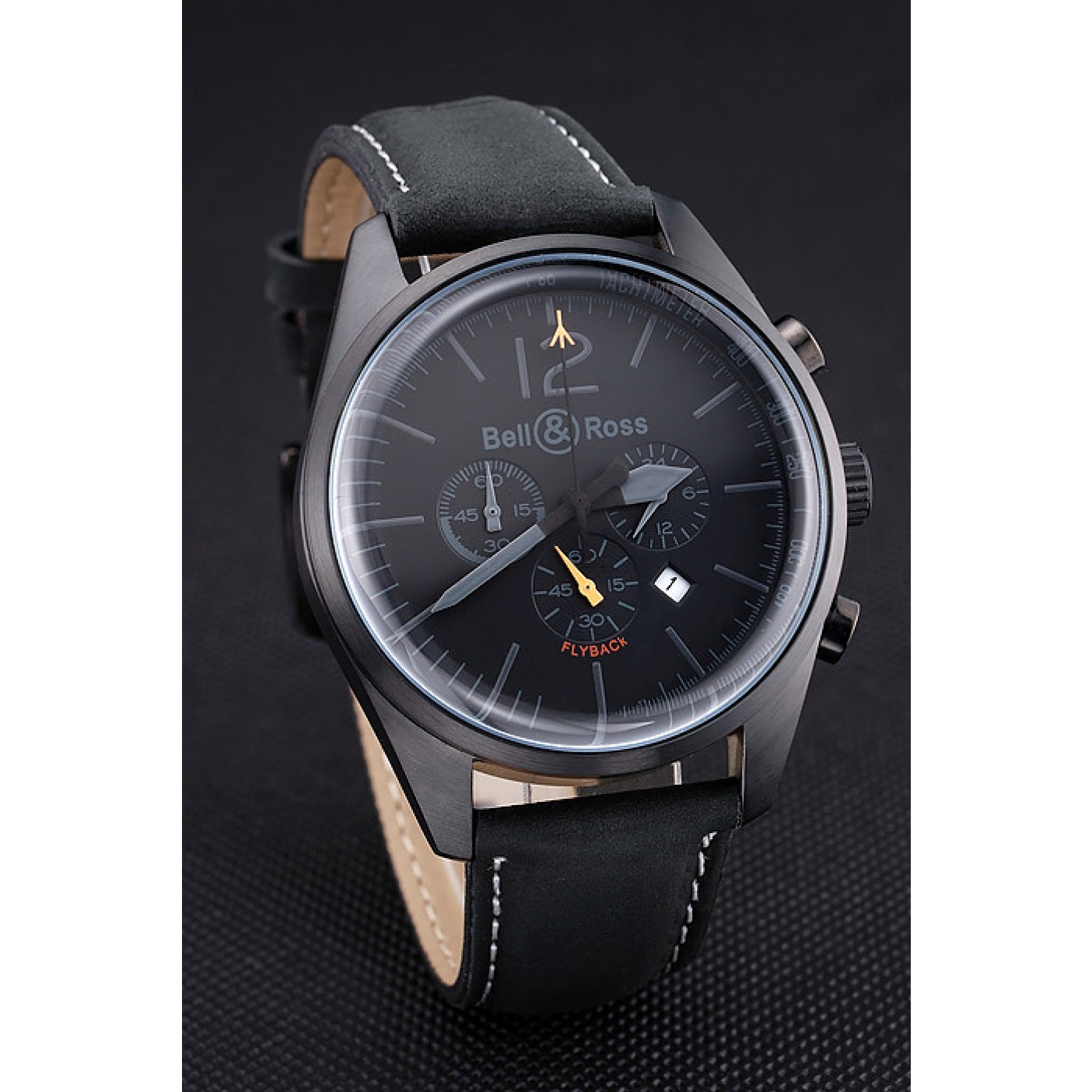 MiroTime Bell and Ross BR126 Flyback Black Dial Black Case Black Suede Leather Strap