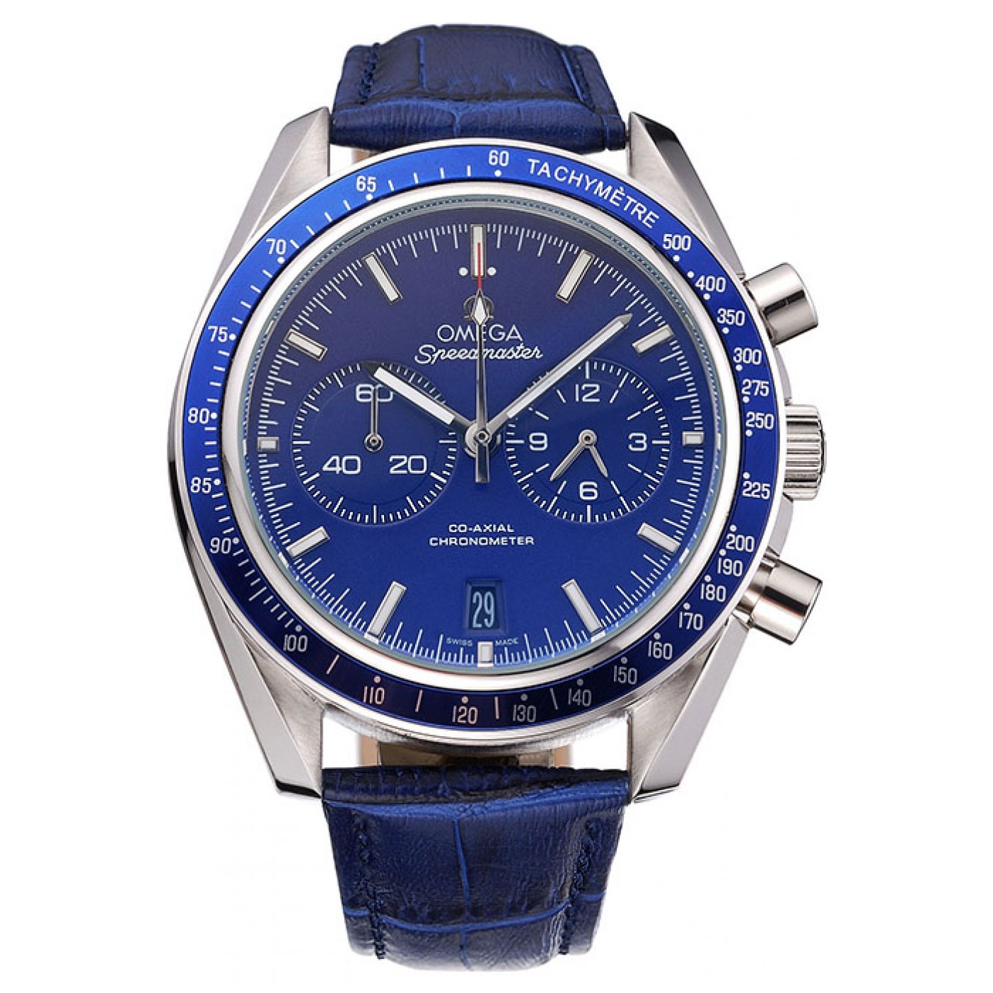 MiroTime Omega Speedmaster Blue Dial Stainless Steel Case Blue Leather Strap 622808