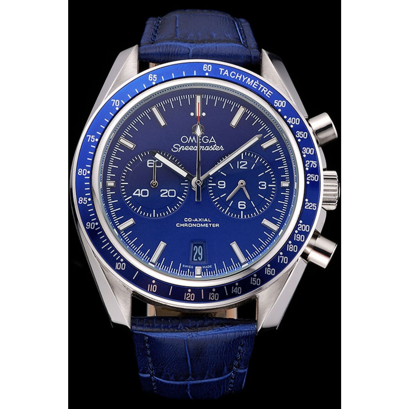 MiroTime Omega Speedmaster Blue Dial Stainless Steel Case Blue Leather Strap 622808