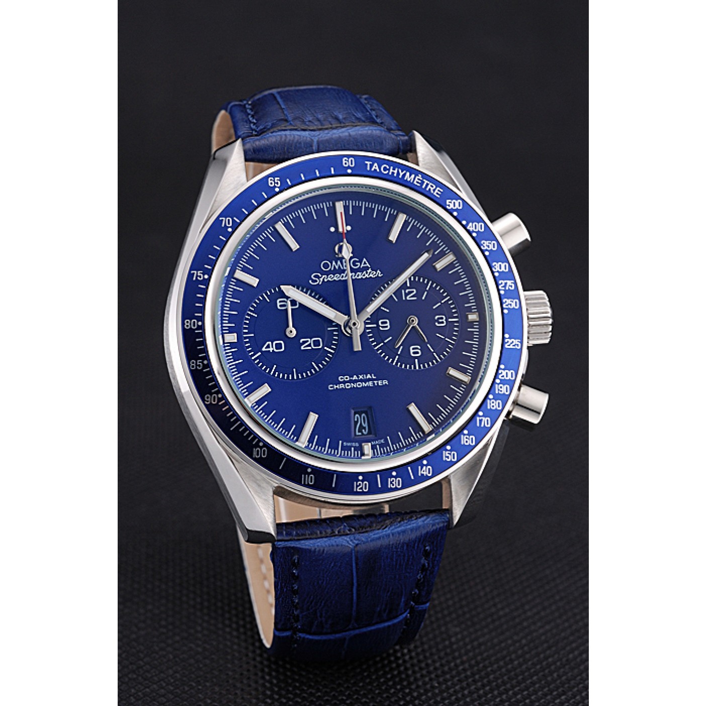 MiroTime Omega Speedmaster Blue Dial Stainless Steel Case Blue Leather Strap 622808