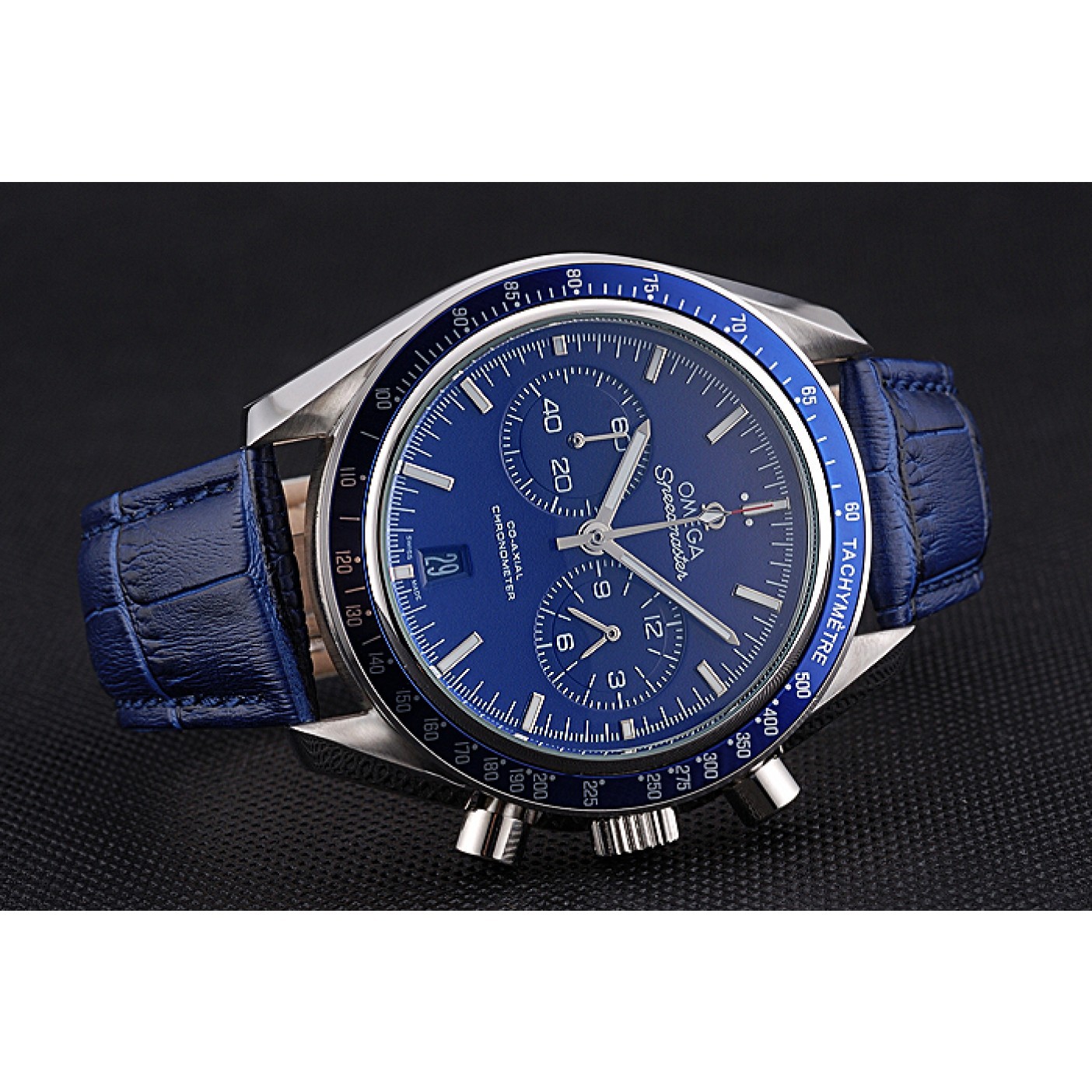 MiroTime Omega Speedmaster Blue Dial Stainless Steel Case Blue Leather Strap 622808