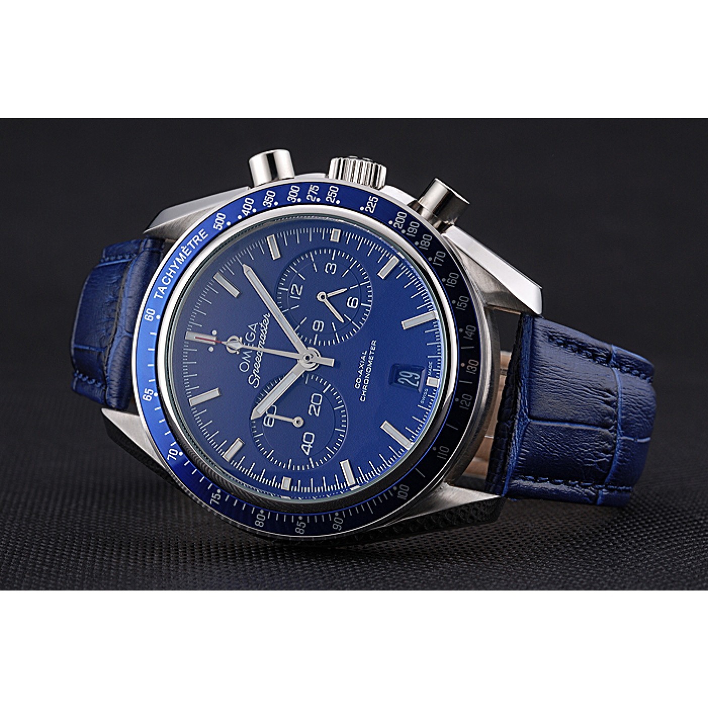 MiroTime Omega Speedmaster Blue Dial Stainless Steel Case Blue Leather Strap 622808