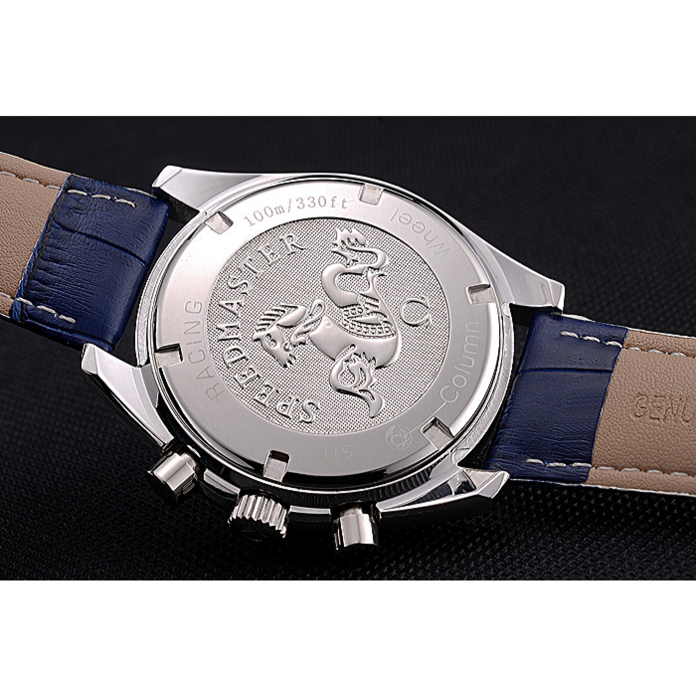 MiroTime Omega Speedmaster Blue Dial Stainless Steel Case Blue Leather Strap 622808