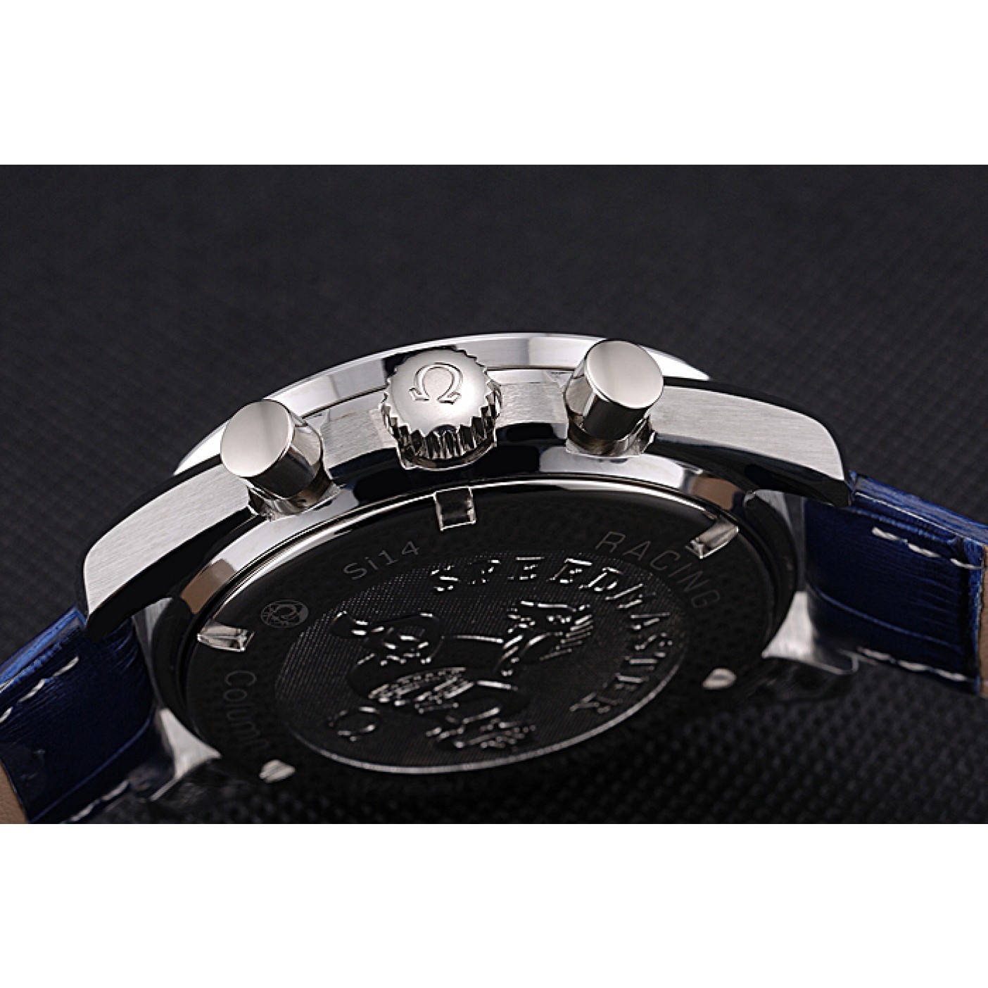 MiroTime Omega Speedmaster Blue Dial Stainless Steel Case Blue Leather Strap 622808