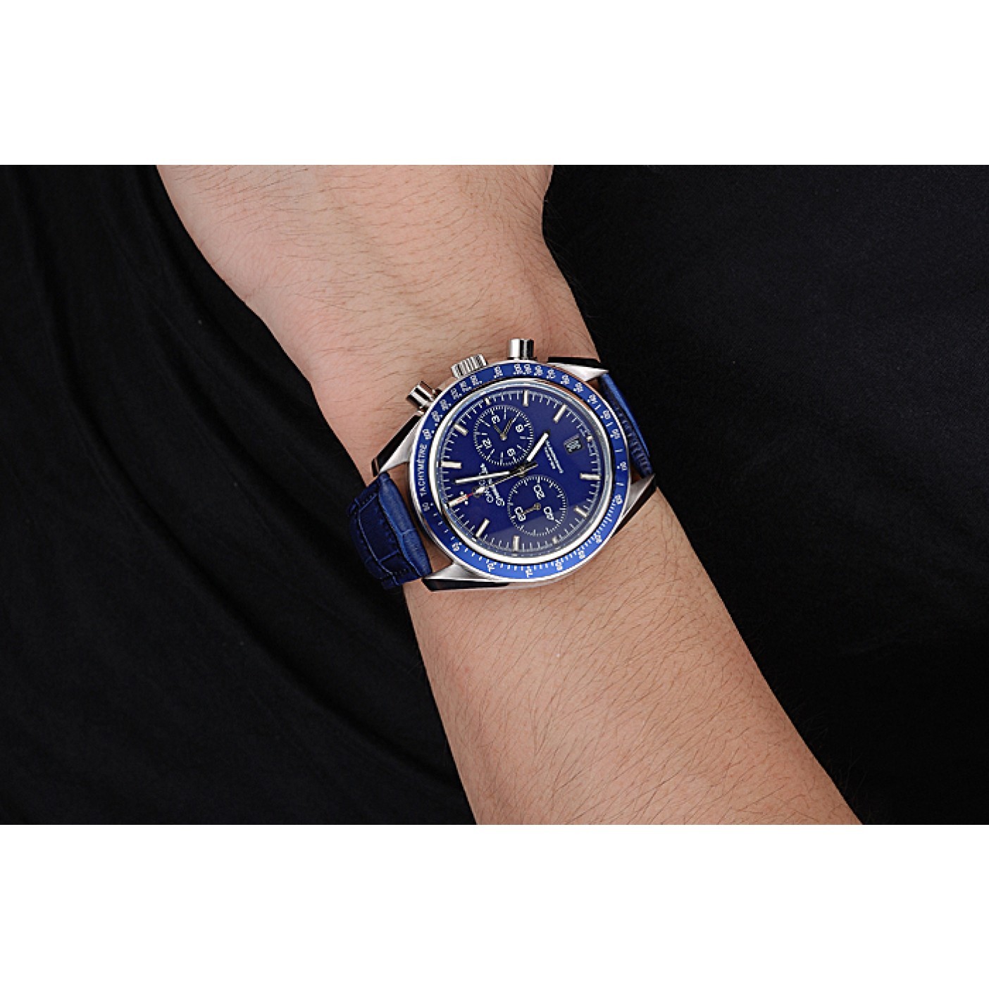 MiroTime Omega Speedmaster Blue Dial Stainless Steel Case Blue Leather Strap 622808