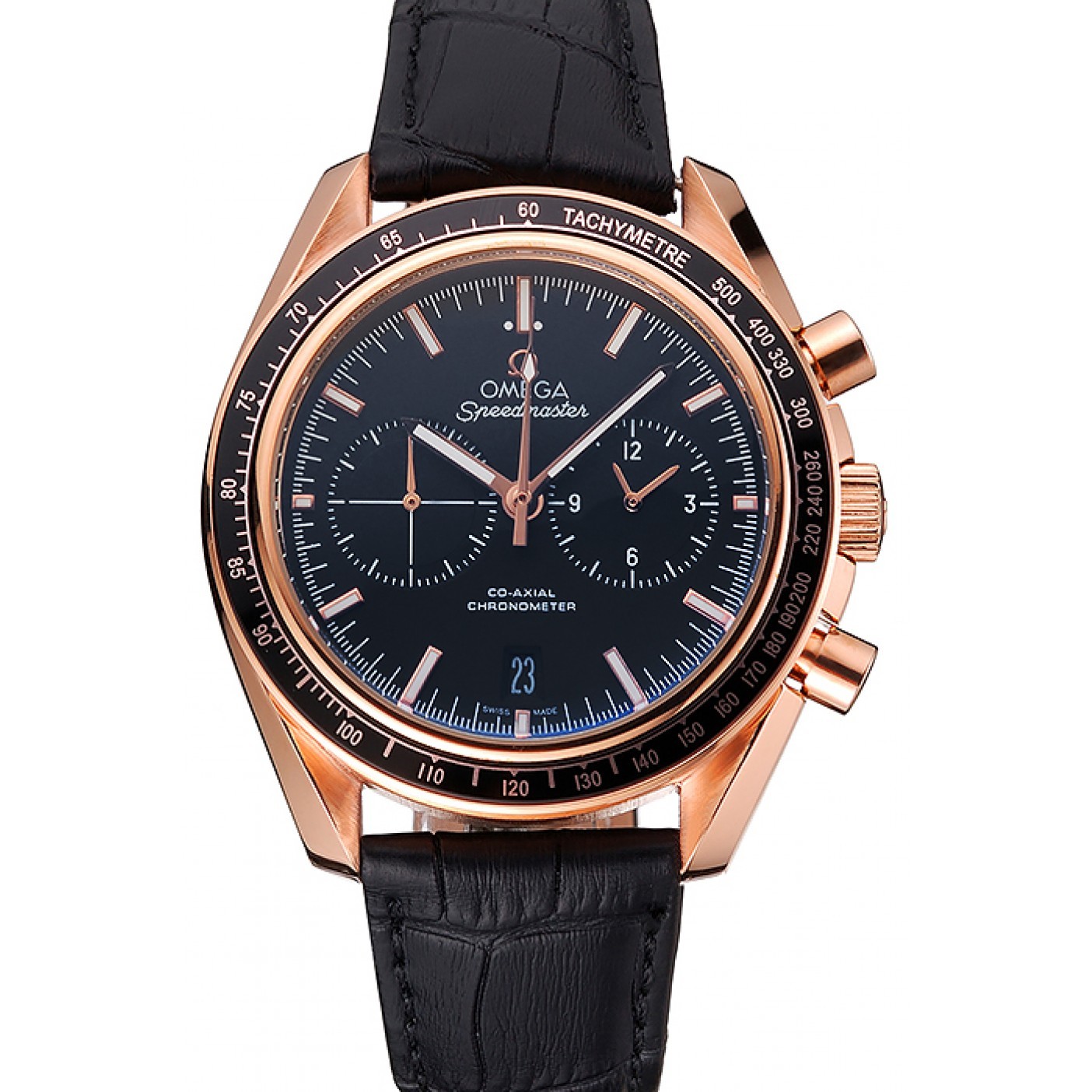 MiroTime Omega Speedmaster Black Dial Gold Case Black Leather Strap 622809