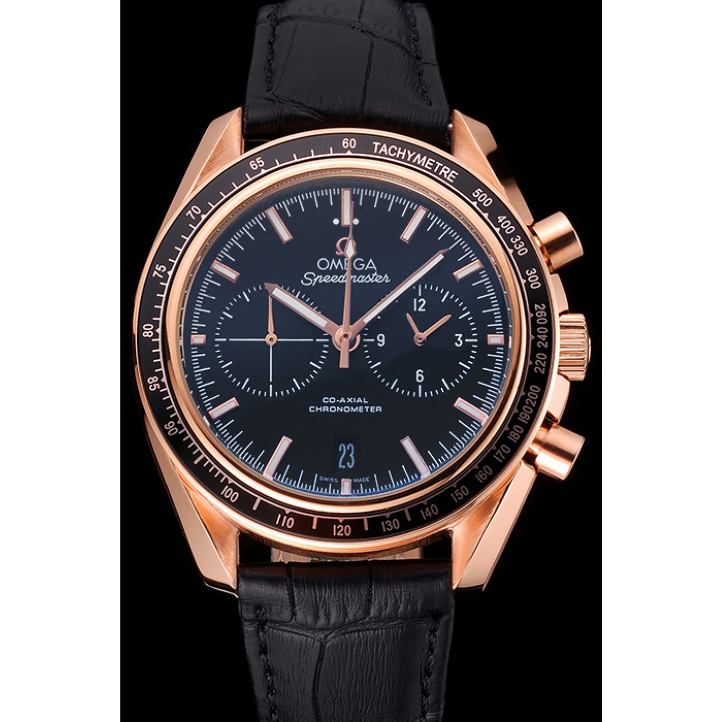 MiroTime Omega Speedmaster Black Dial Gold Case Black Leather Strap 622809