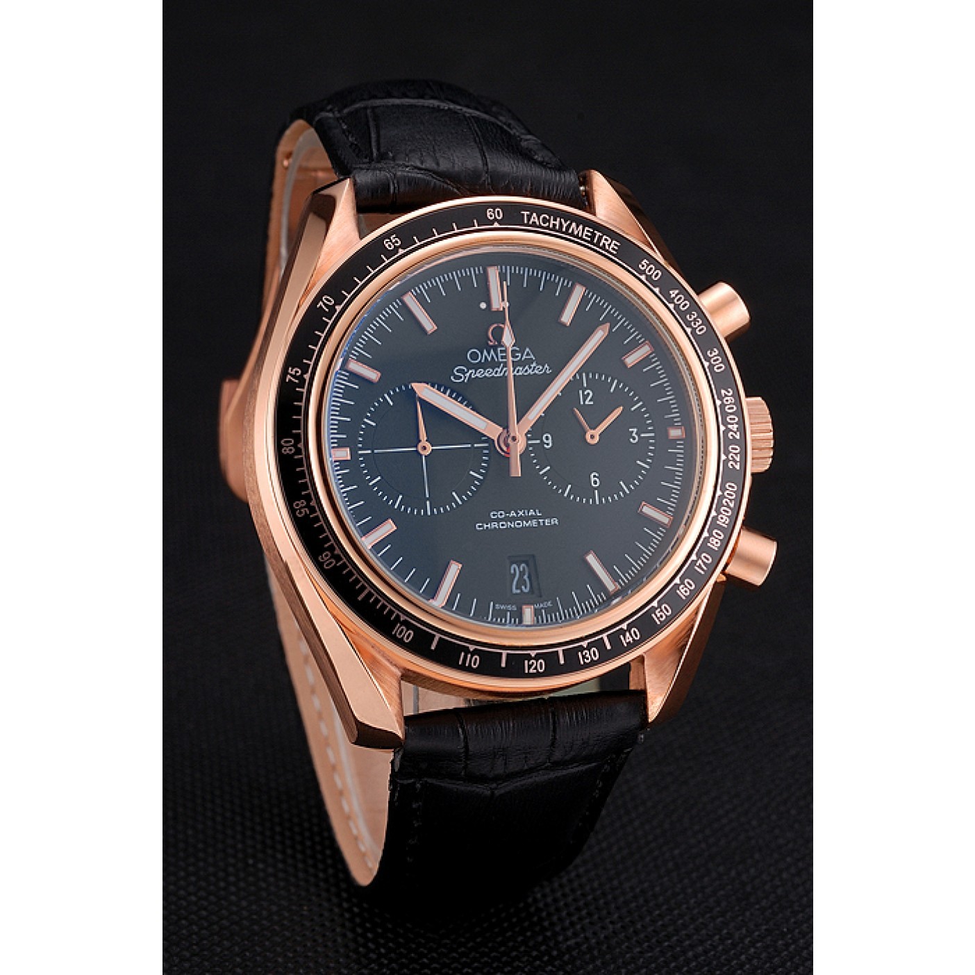 MiroTime Omega Speedmaster Black Dial Gold Case Black Leather Strap 622809