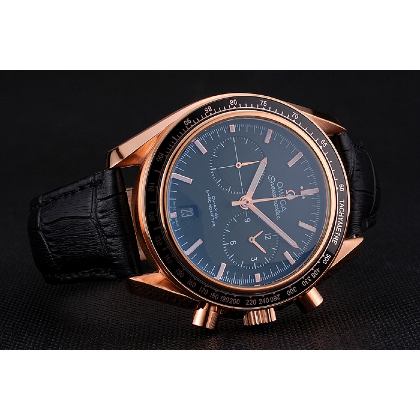 MiroTime Omega Speedmaster Black Dial Gold Case Black Leather Strap 622809