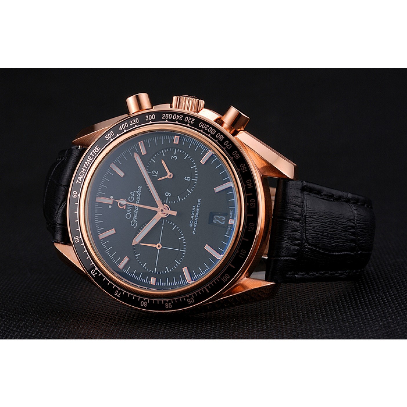 MiroTime Omega Speedmaster Black Dial Gold Case Black Leather Strap 622809