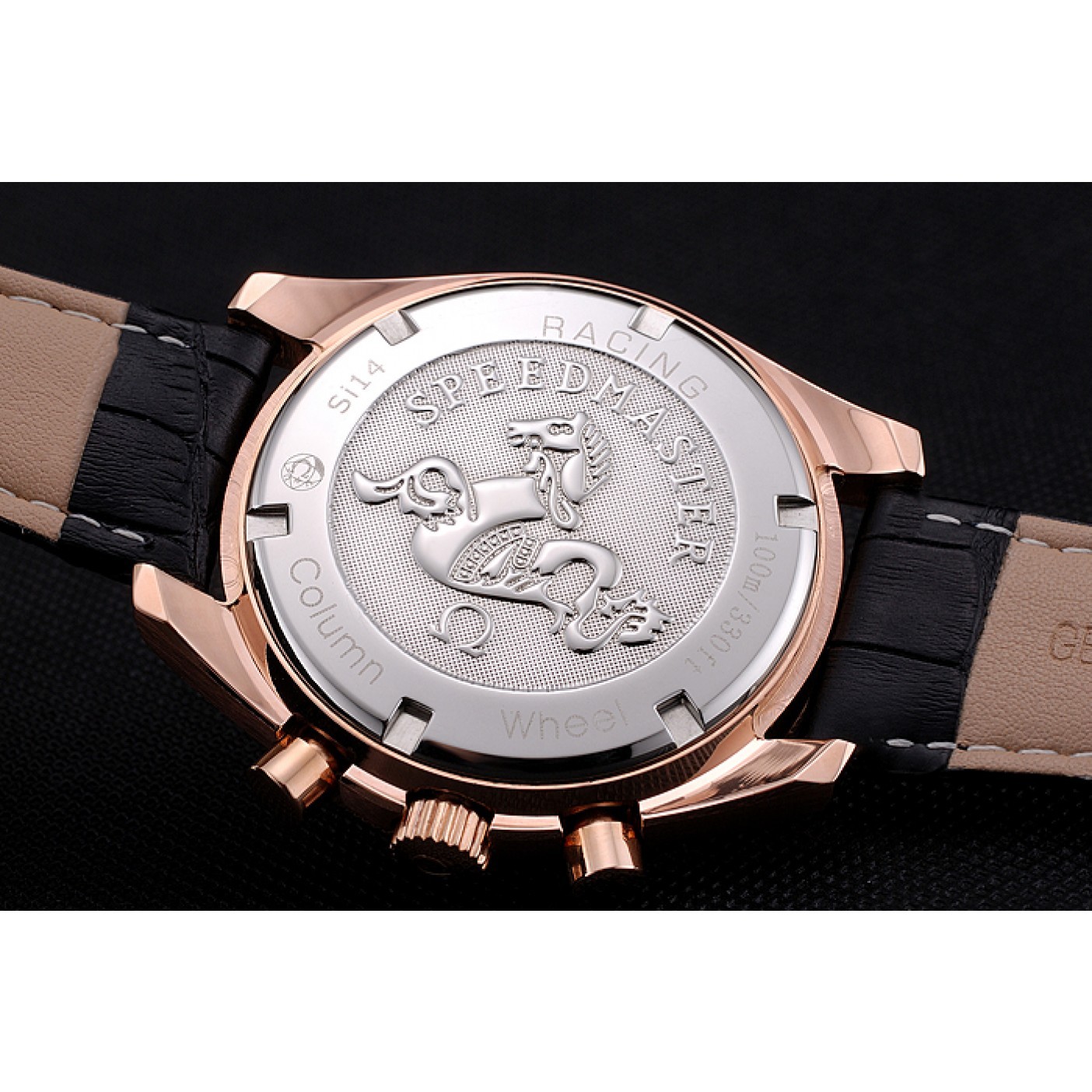 MiroTime Omega Speedmaster Black Dial Gold Case Black Leather Strap 622809