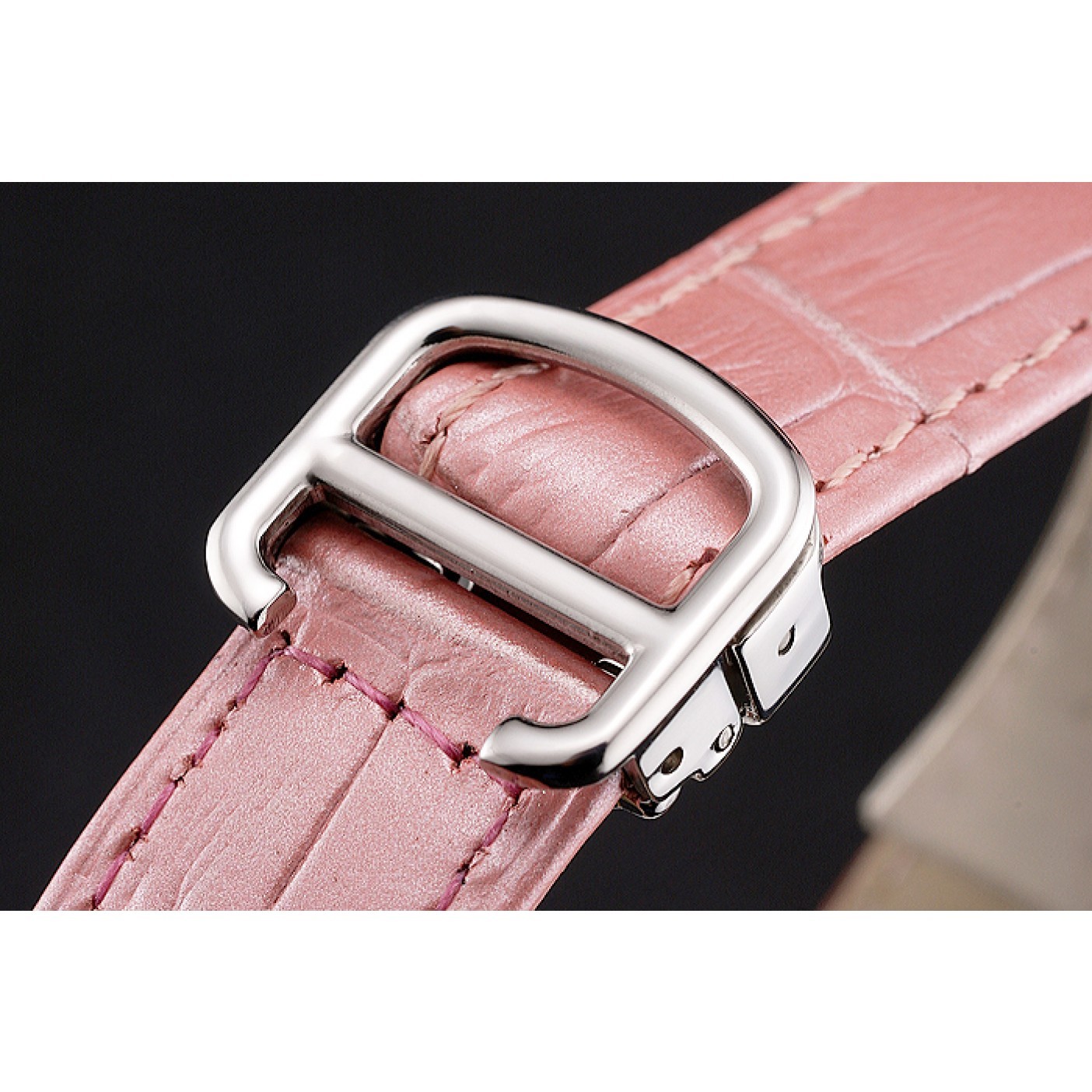 MiroTime Cartier Ronde White Dial Diamond Bezel Stainless Steel Case Pink Leather Strap