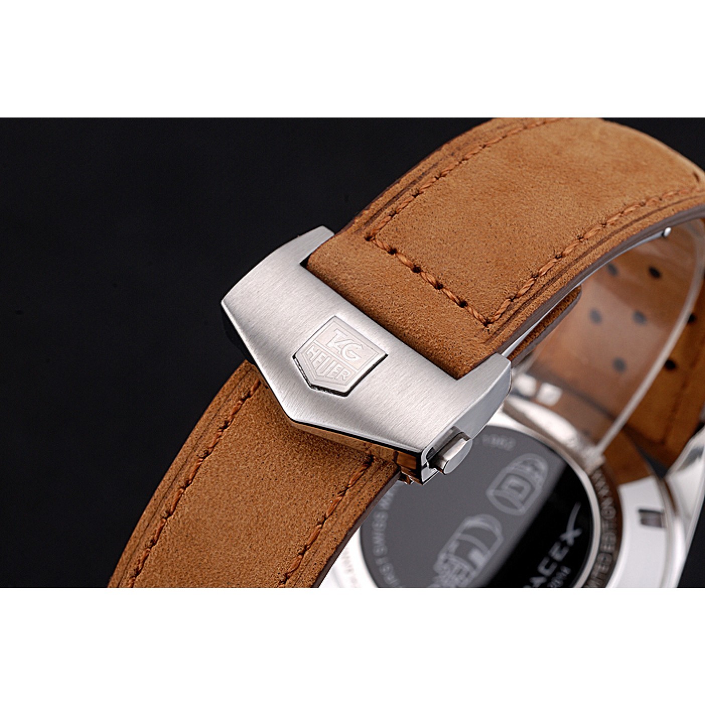 MiroTime Tag Heuer Carrera SpaceX-7 White Dial Silver Stainless Steel Case Brown Suede Strap
