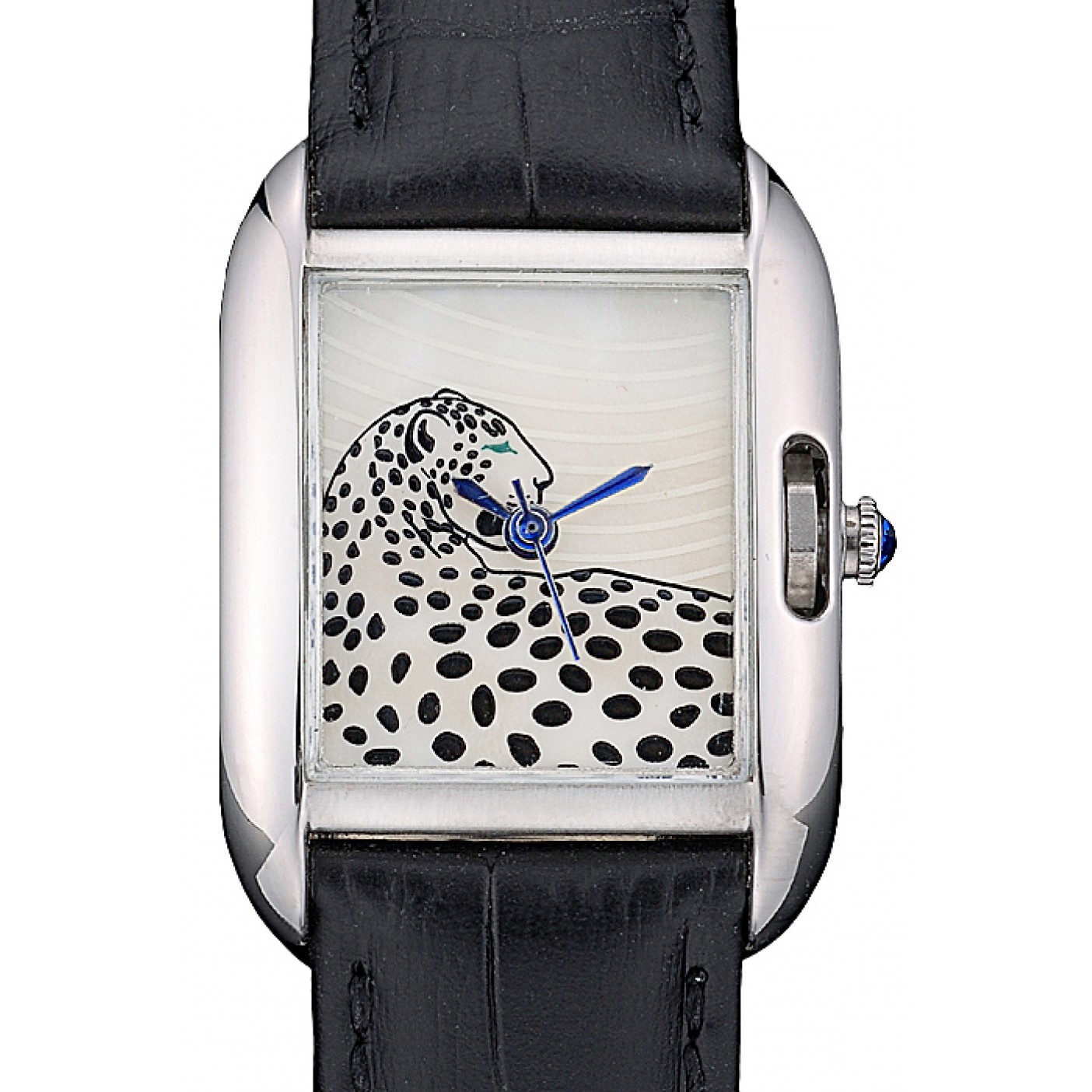 MiroTime Cartier Tank Anglaise White Tiger Dial Stainless Steel Case Black Leather Bracelet