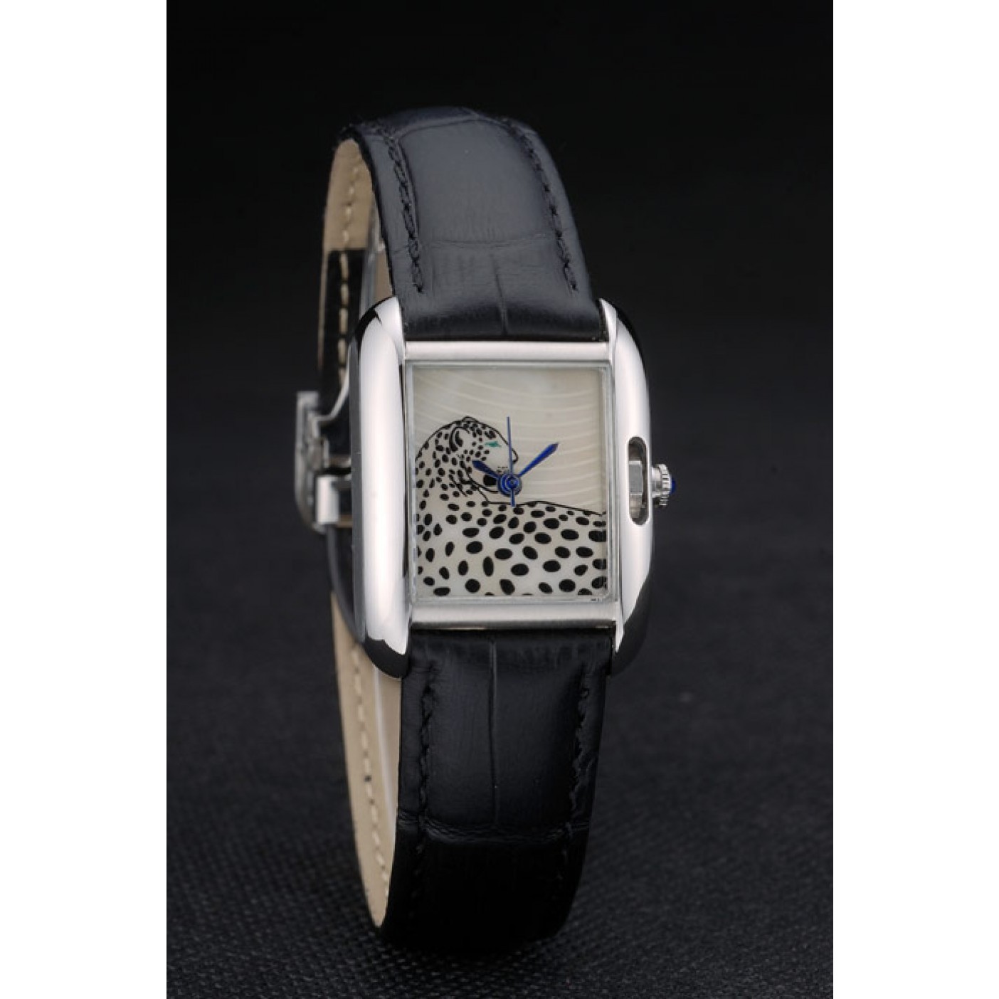 MiroTime Cartier Tank Anglaise White Tiger Dial Stainless Steel Case Black Leather Bracelet