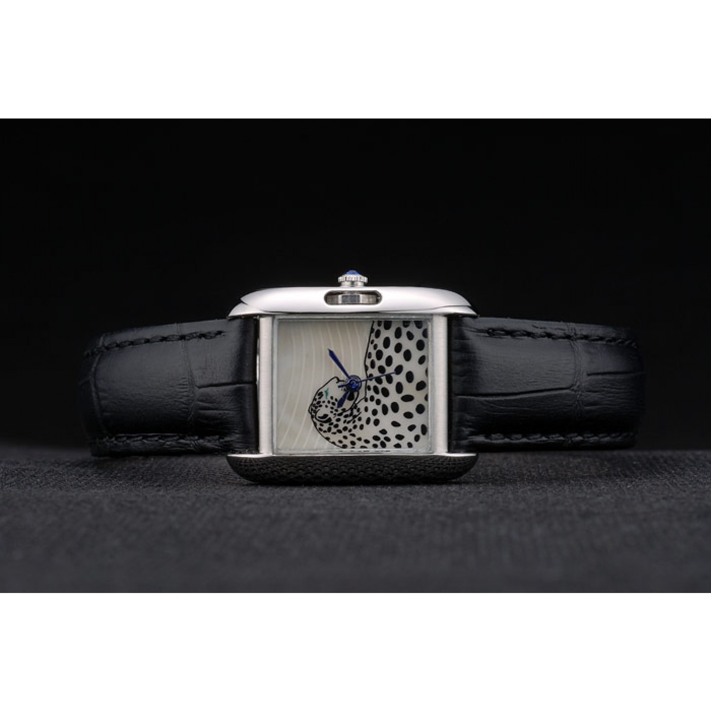 MiroTime Cartier Tank Anglaise White Tiger Dial Stainless Steel Case Black Leather Bracelet