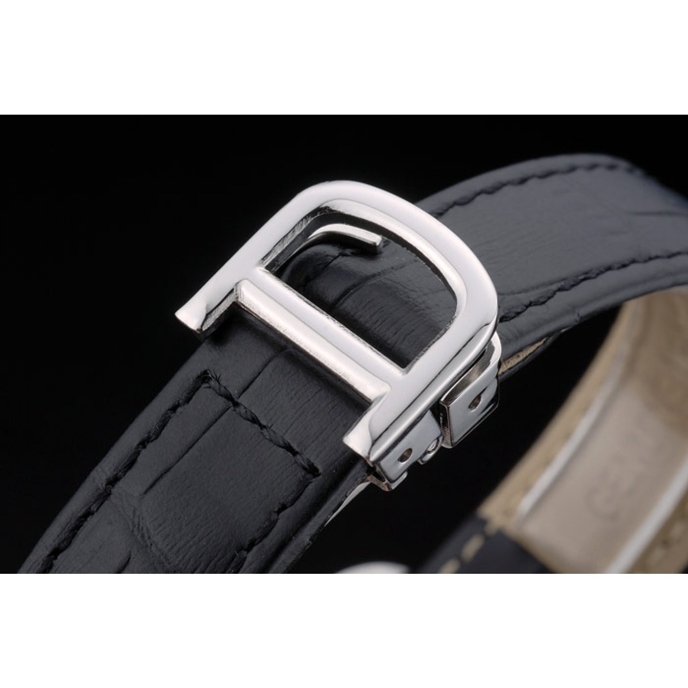 MiroTime Cartier Tank Anglaise White Tiger Dial Stainless Steel Case Black Leather Bracelet