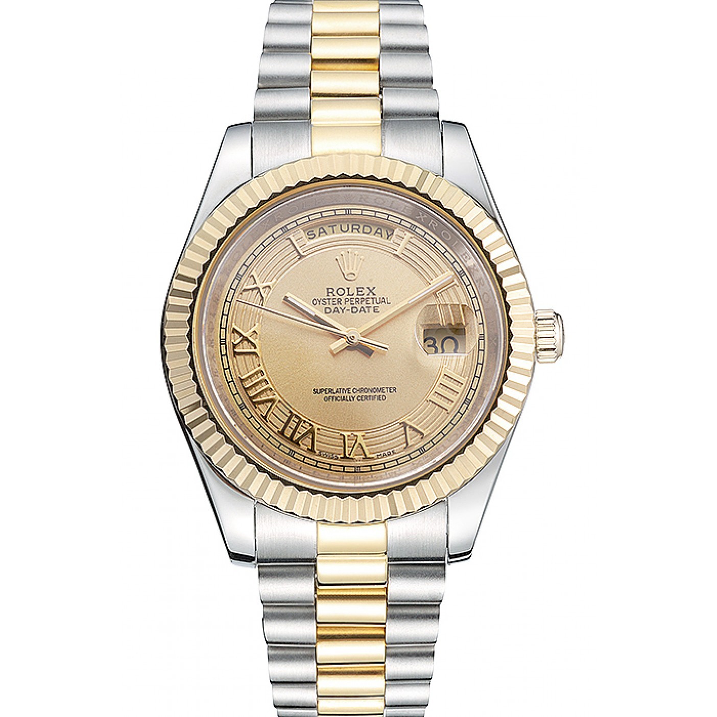 MiroTime Rolex Day-Date Two Tone Stainless Steel 18k Gold Plated Gold Dial