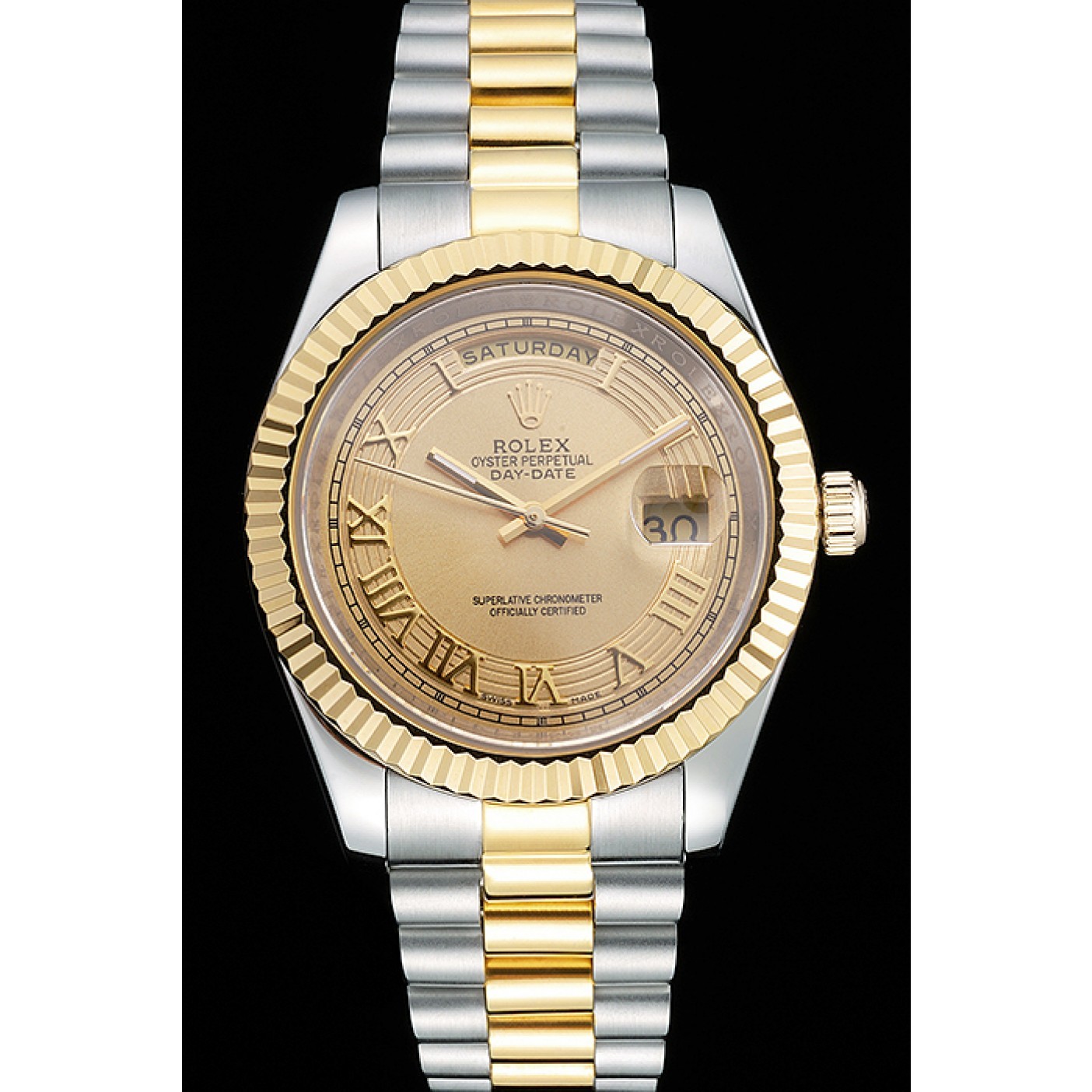 MiroTime Rolex Day-Date Two Tone Stainless Steel 18k Gold Plated Gold Dial