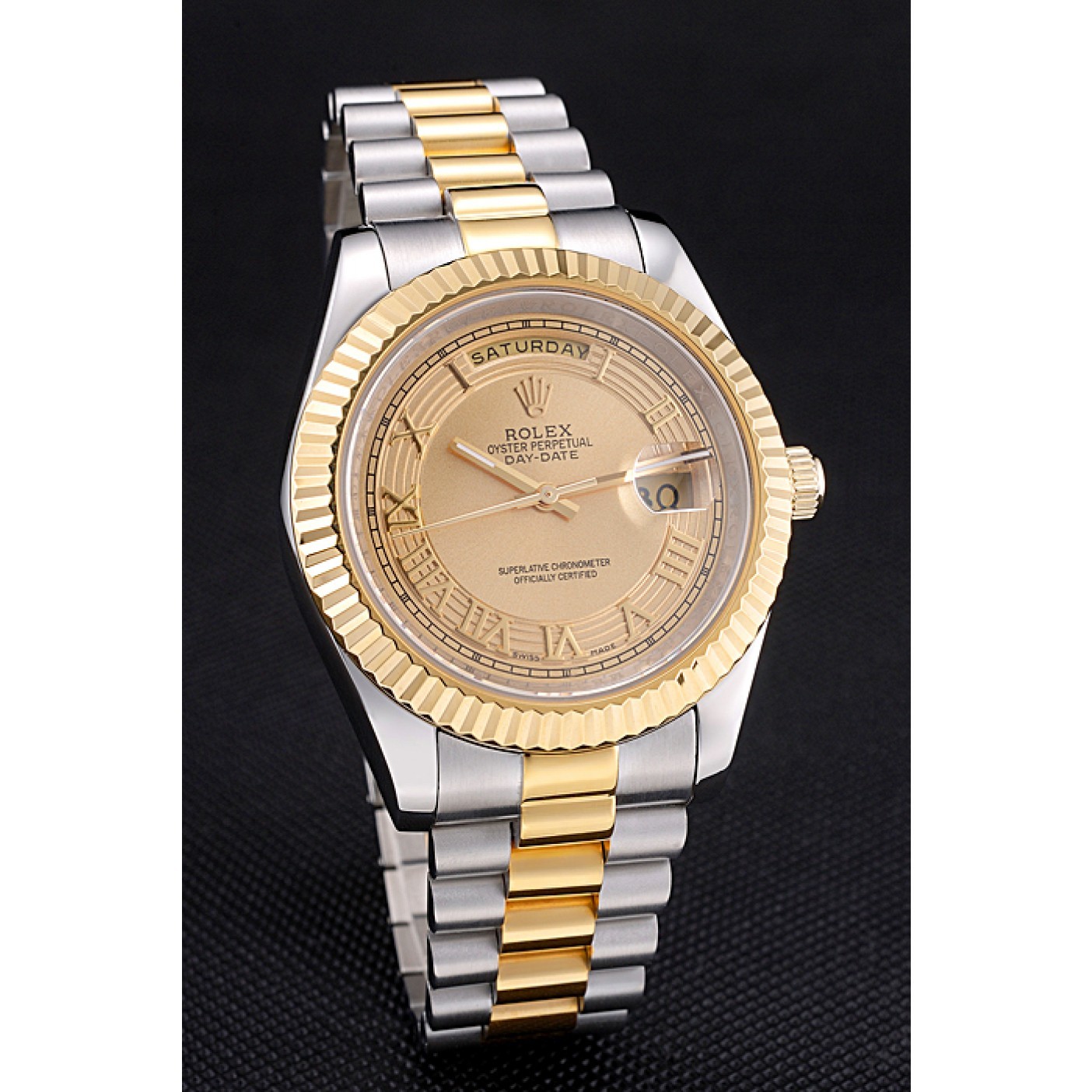 MiroTime Rolex Day-Date Two Tone Stainless Steel 18k Gold Plated Gold Dial