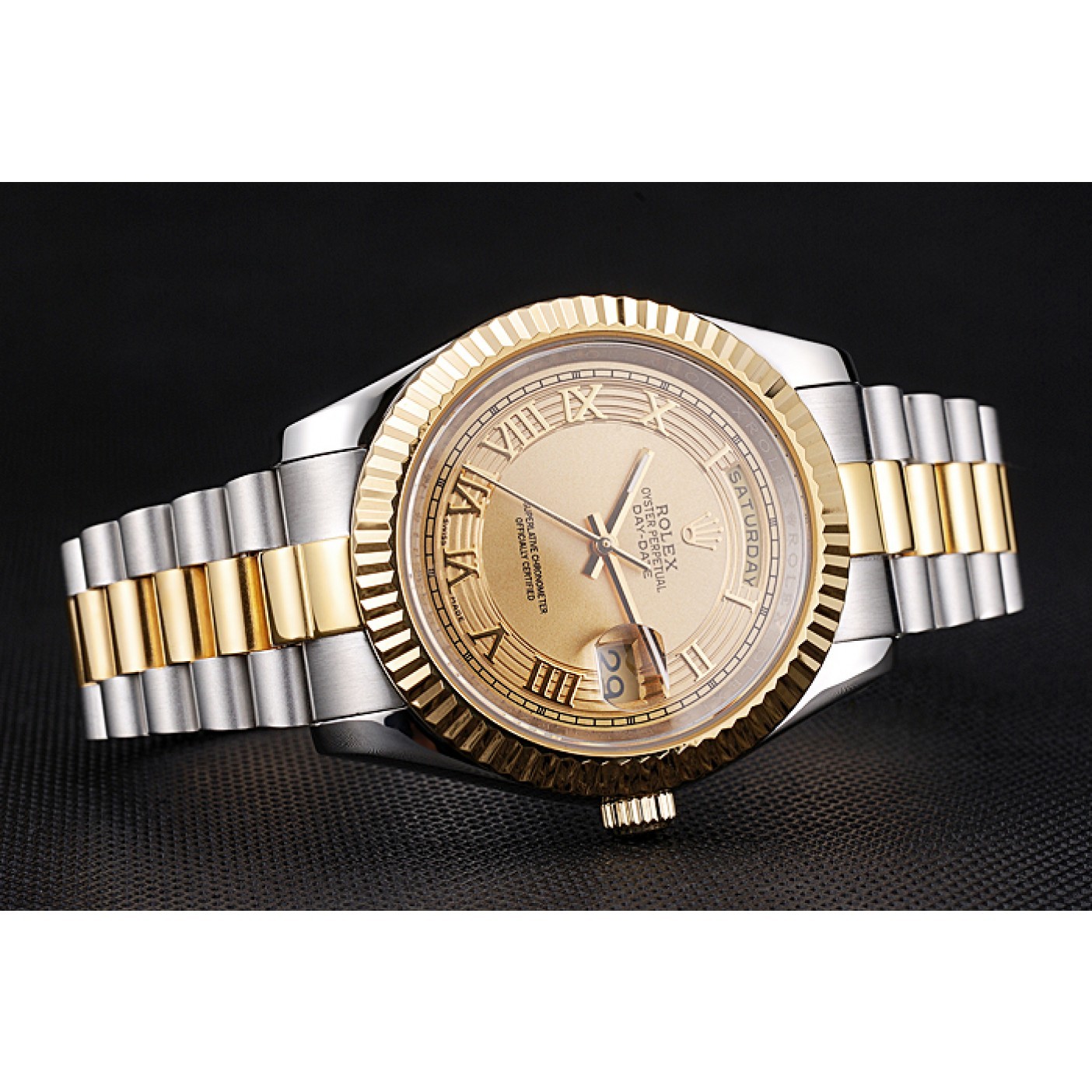 MiroTime Rolex Day-Date Two Tone Stainless Steel 18k Gold Plated Gold Dial