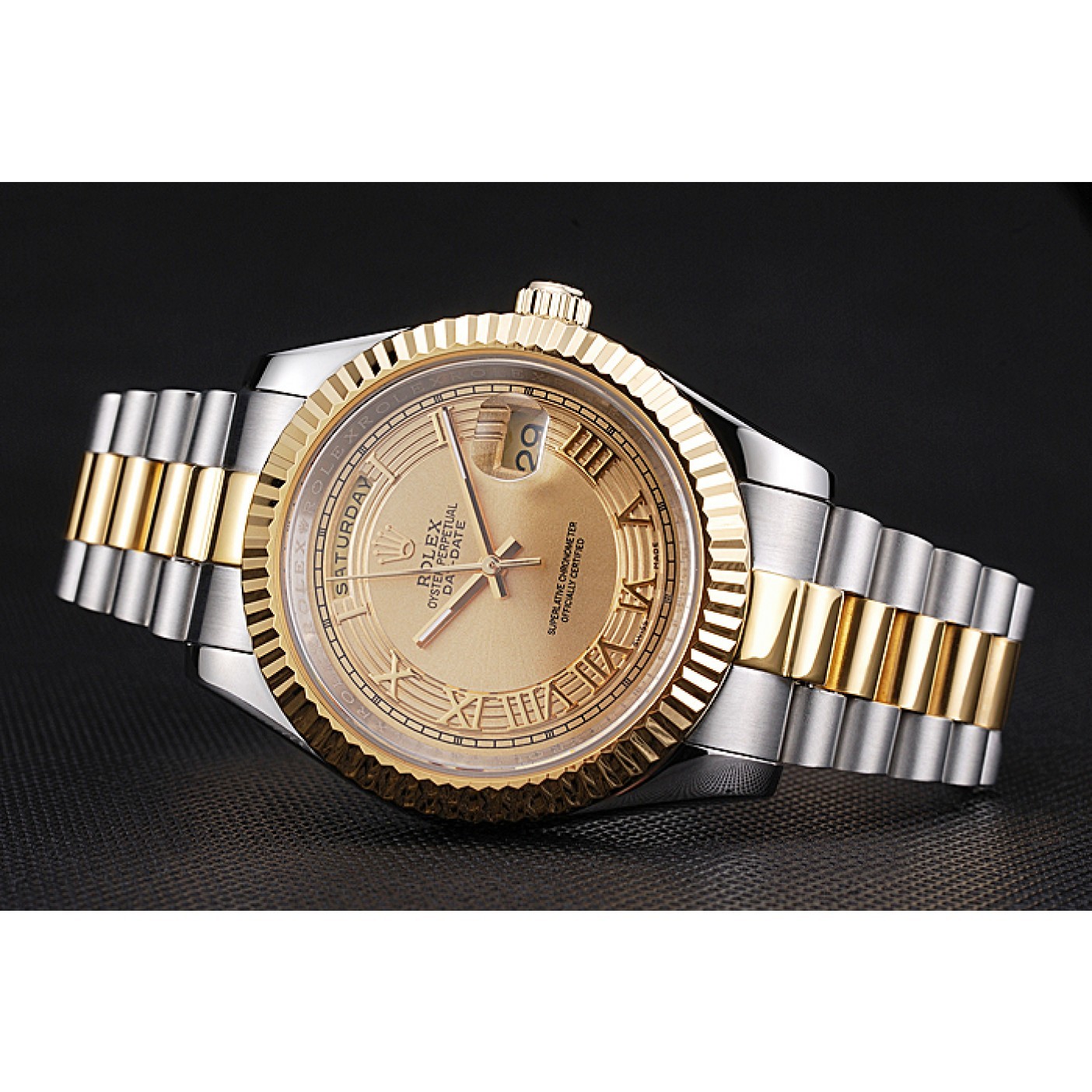 MiroTime Rolex Day-Date Two Tone Stainless Steel 18k Gold Plated Gold Dial