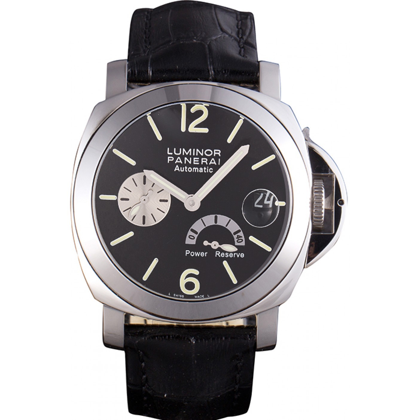 MiroTime Panerai Luminor Power Reserve Black Dial Black Leather Bracelet