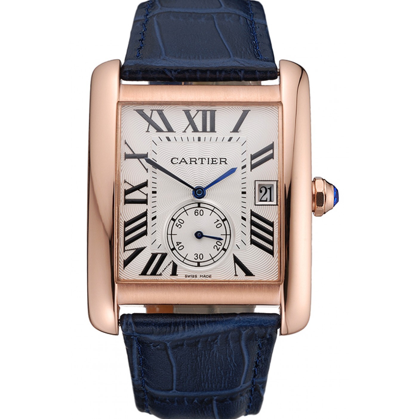 MiroTime Cartier Tank MC White Dial Gold Case Blue Leather Strap 622577
