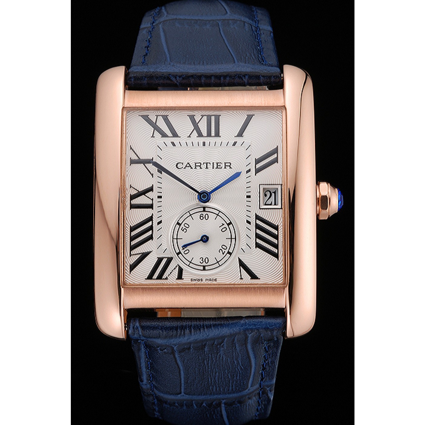MiroTime Cartier Tank MC White Dial Gold Case Blue Leather Strap 622577