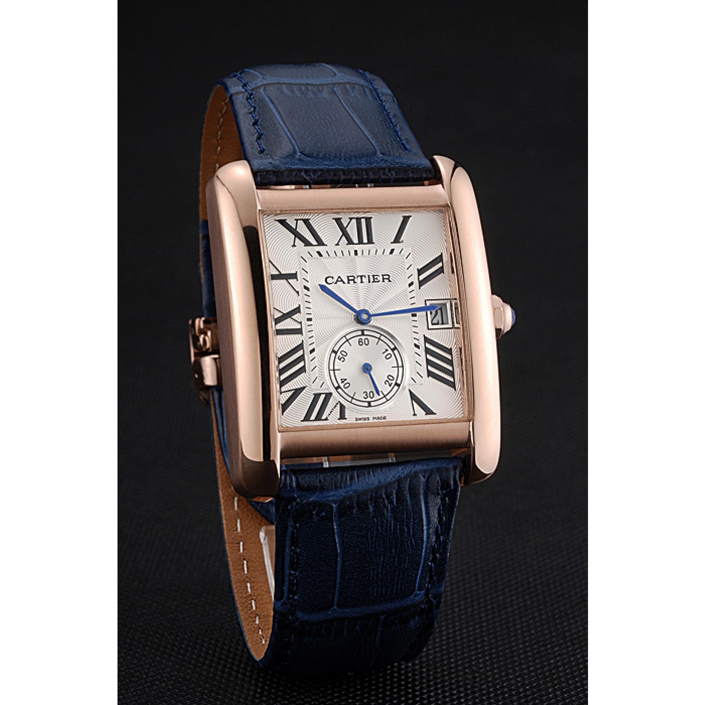 MiroTime Cartier Tank MC White Dial Gold Case Blue Leather Strap 622577