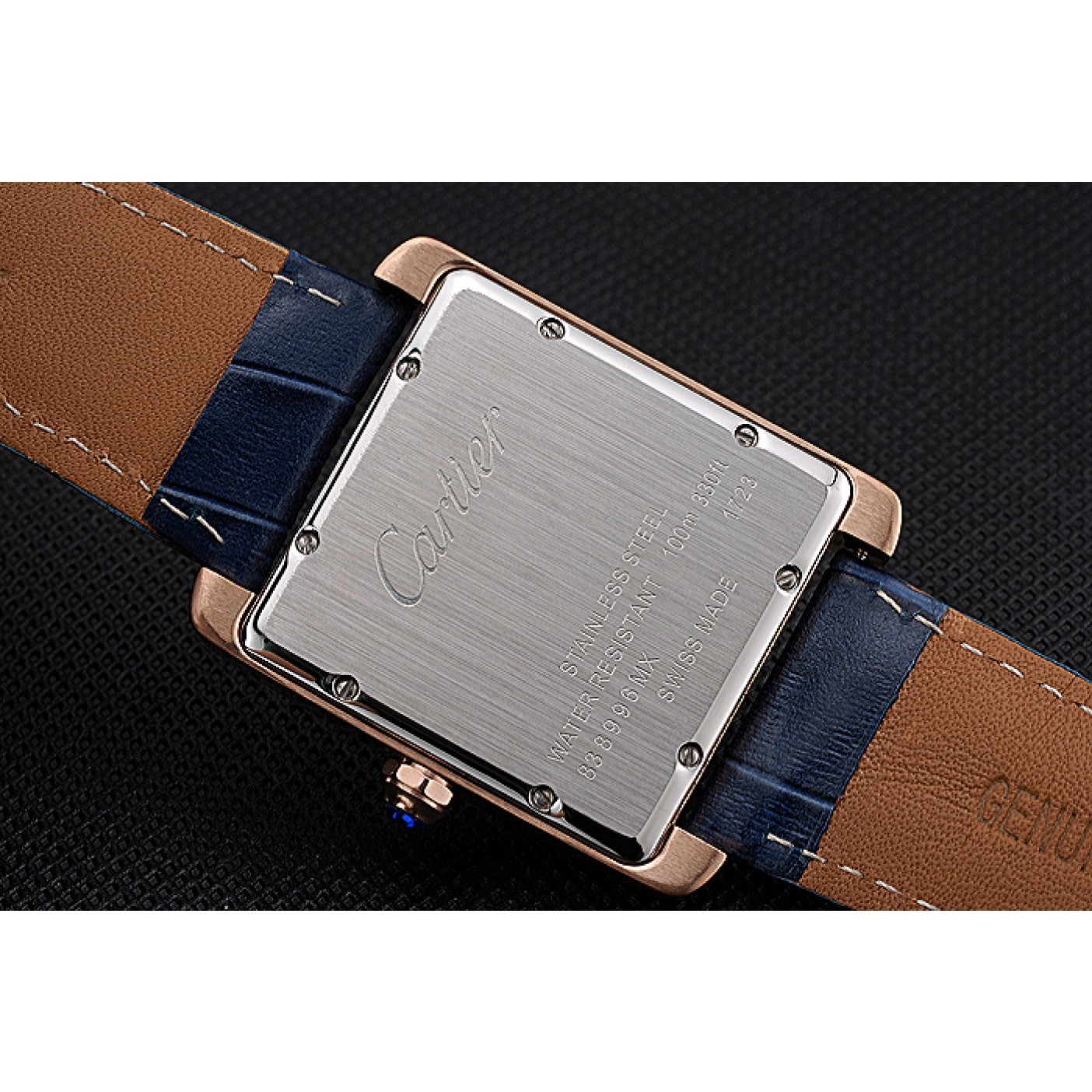 MiroTime Cartier Tank MC White Dial Gold Case Blue Leather Strap 622577
